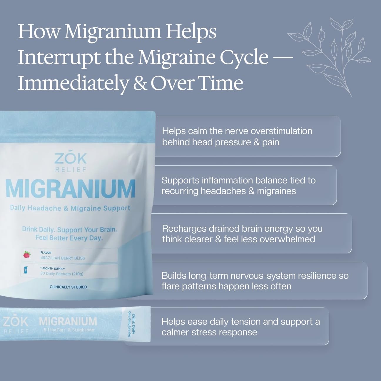 Migranium Daily Wellness Drink 181g with a glass of mixed drink
