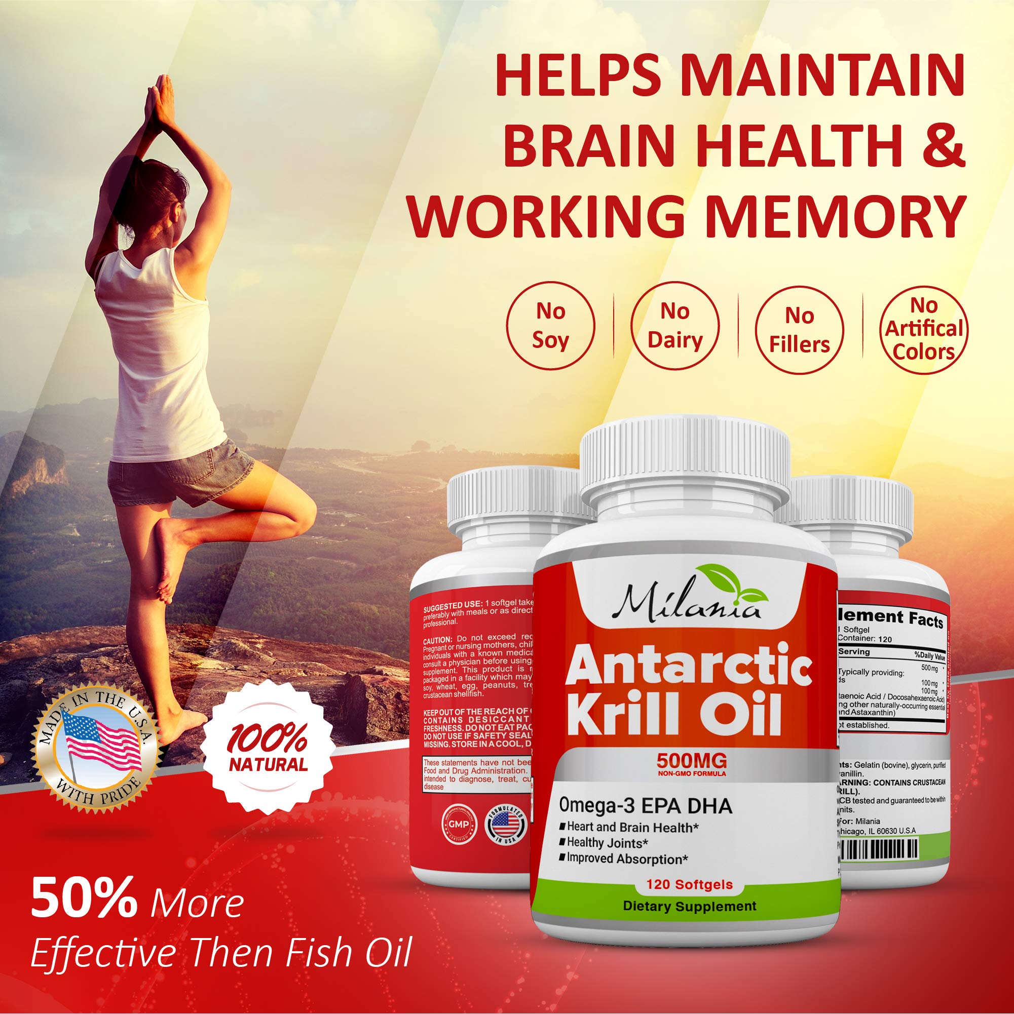 MILANIA Antarctic Krill Oil product label details