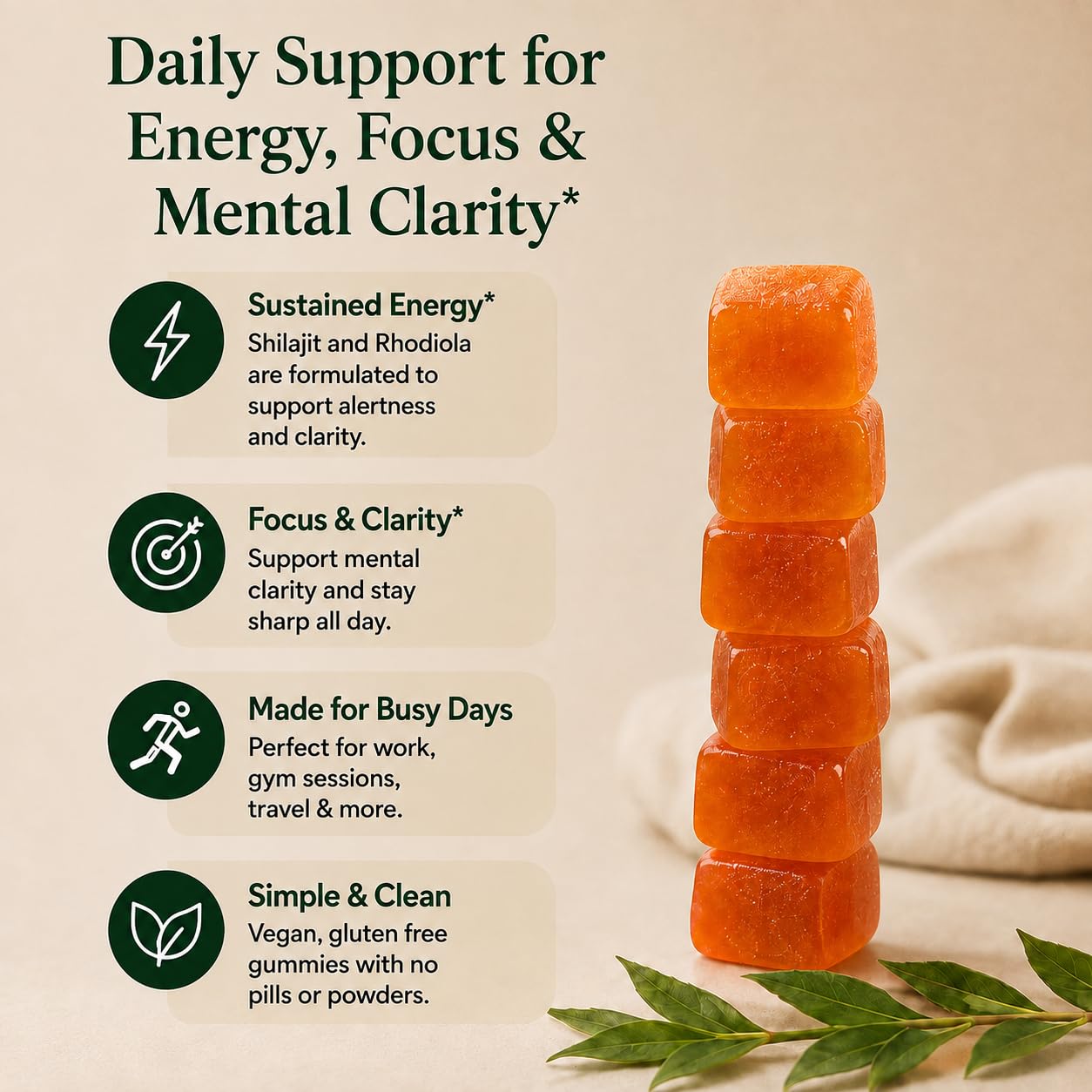 MILAVIE Botanica Rise Energy & Focus Gummies with citrus flavour