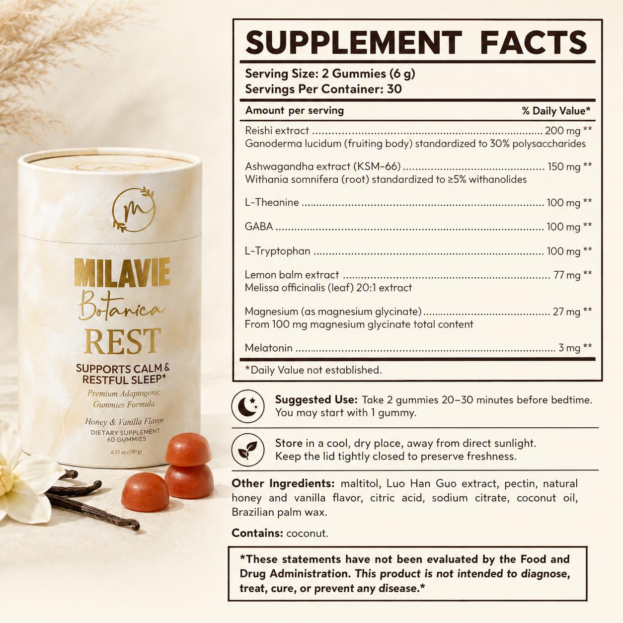 MILAVIE Rest Sleep Gummies against a calming background