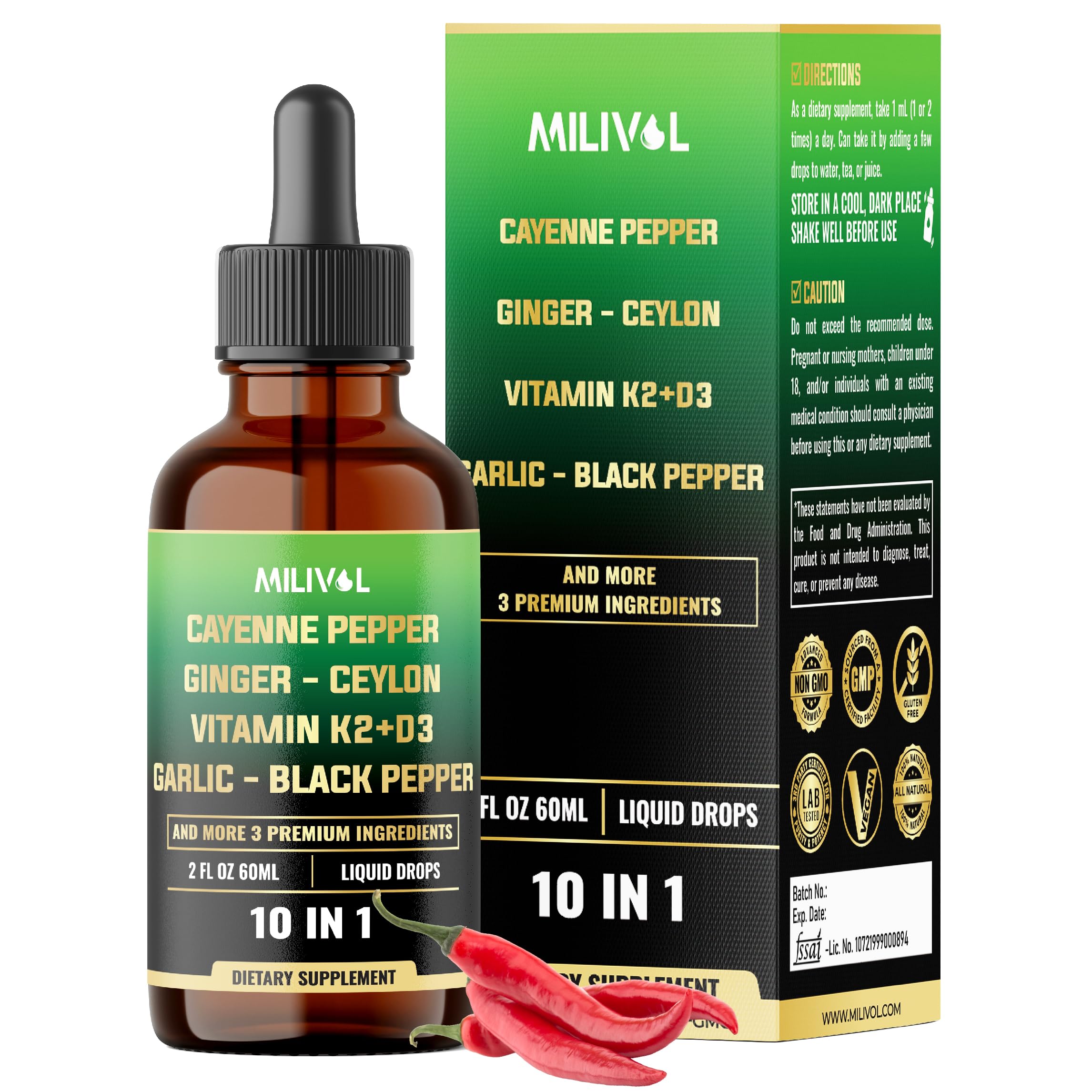 MILIVOL Cayenne Pepper Liquid Drops 60ml front view