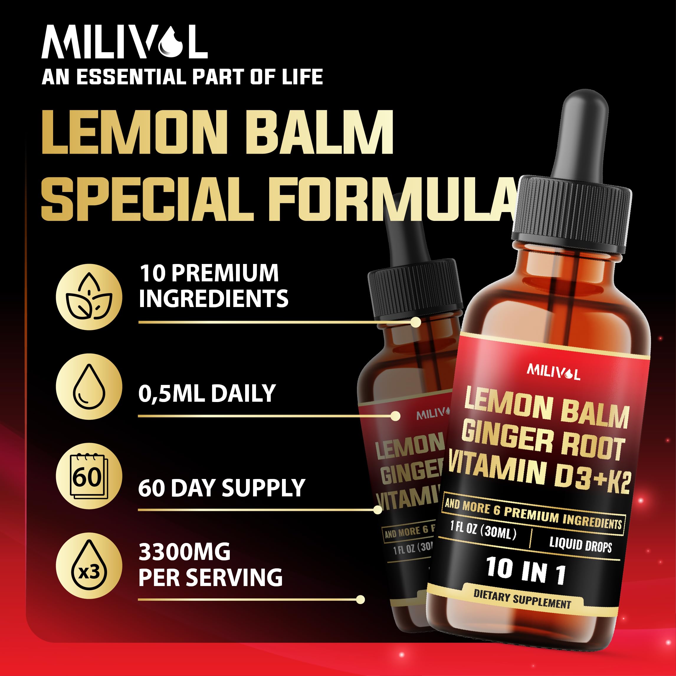 MILIVOL Lemon Balm Tincture packaging details