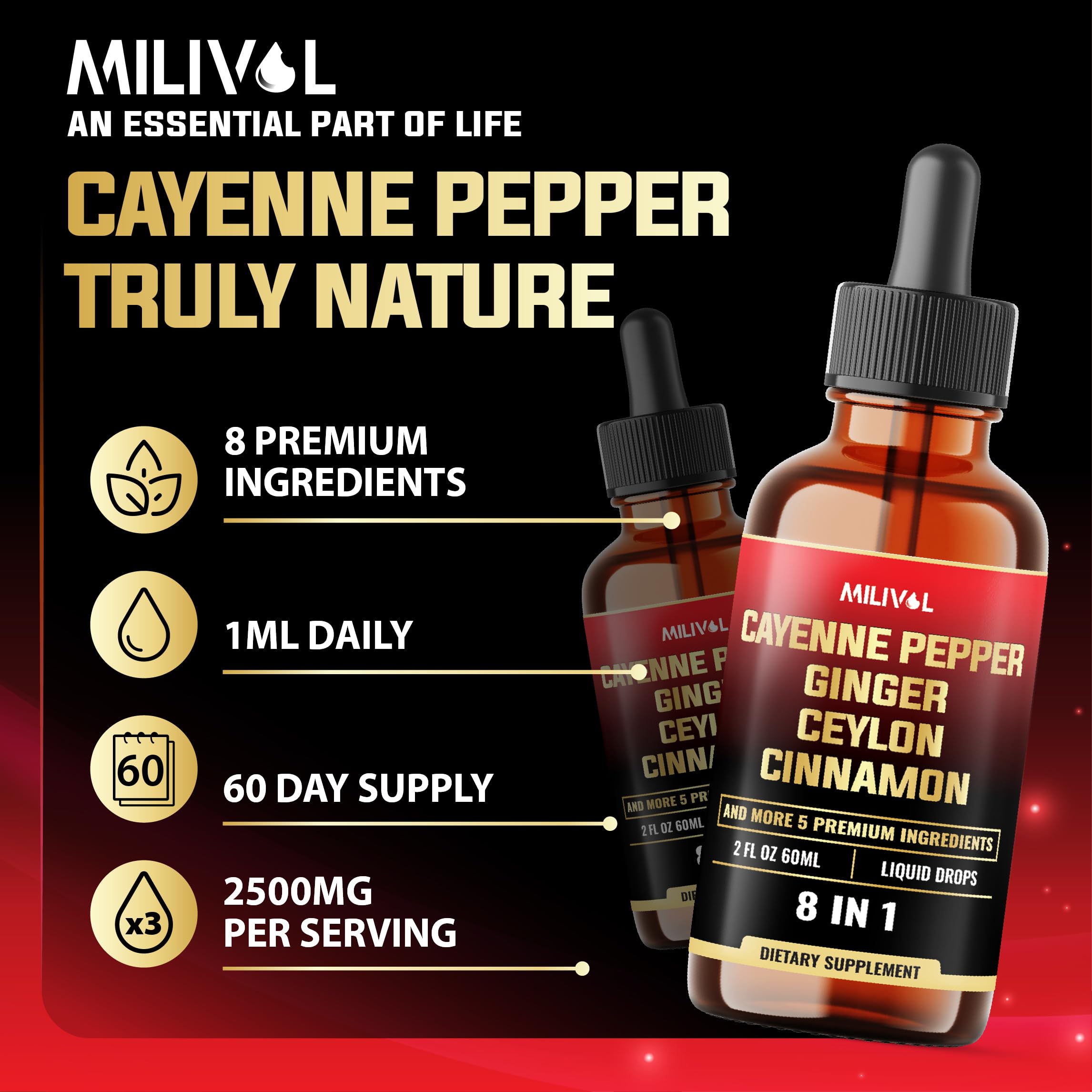 MILIVOL Liquid Cayenne Pepper Drops 60ml lifestyle scene