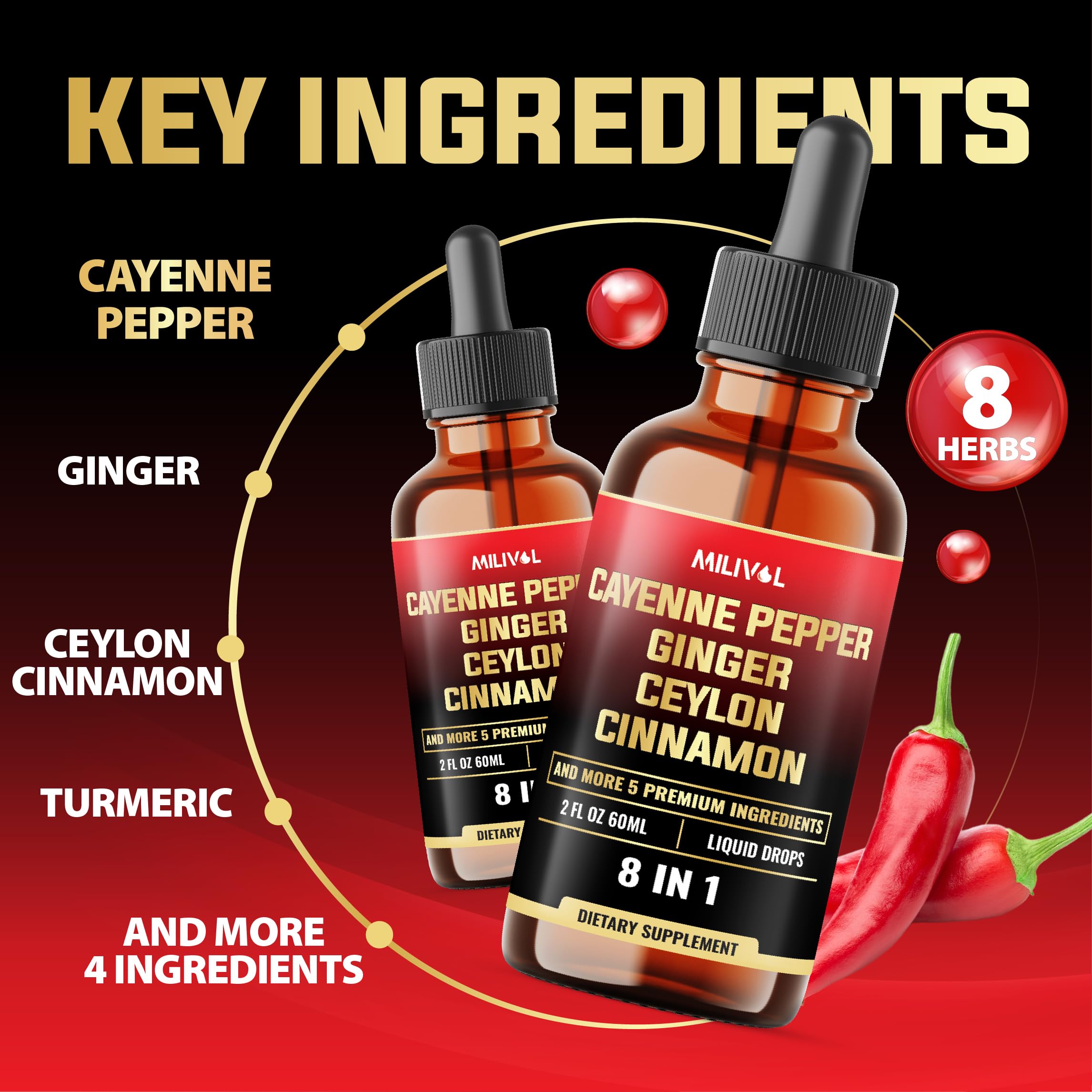 MILIVOL Liquid Cayenne Pepper Drops 60ml side view