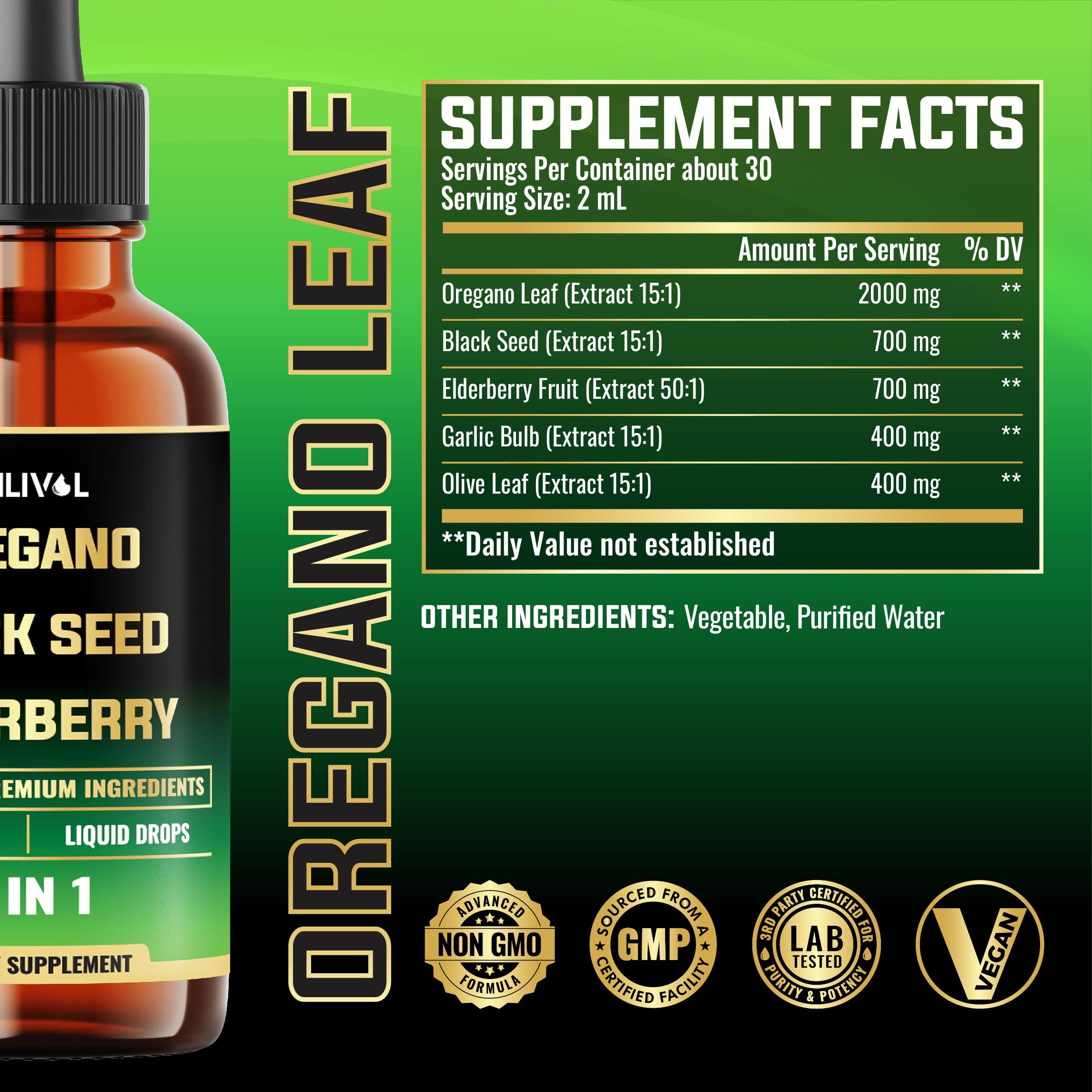 MILIVOL Oregano Oil Drops bottle with dropper