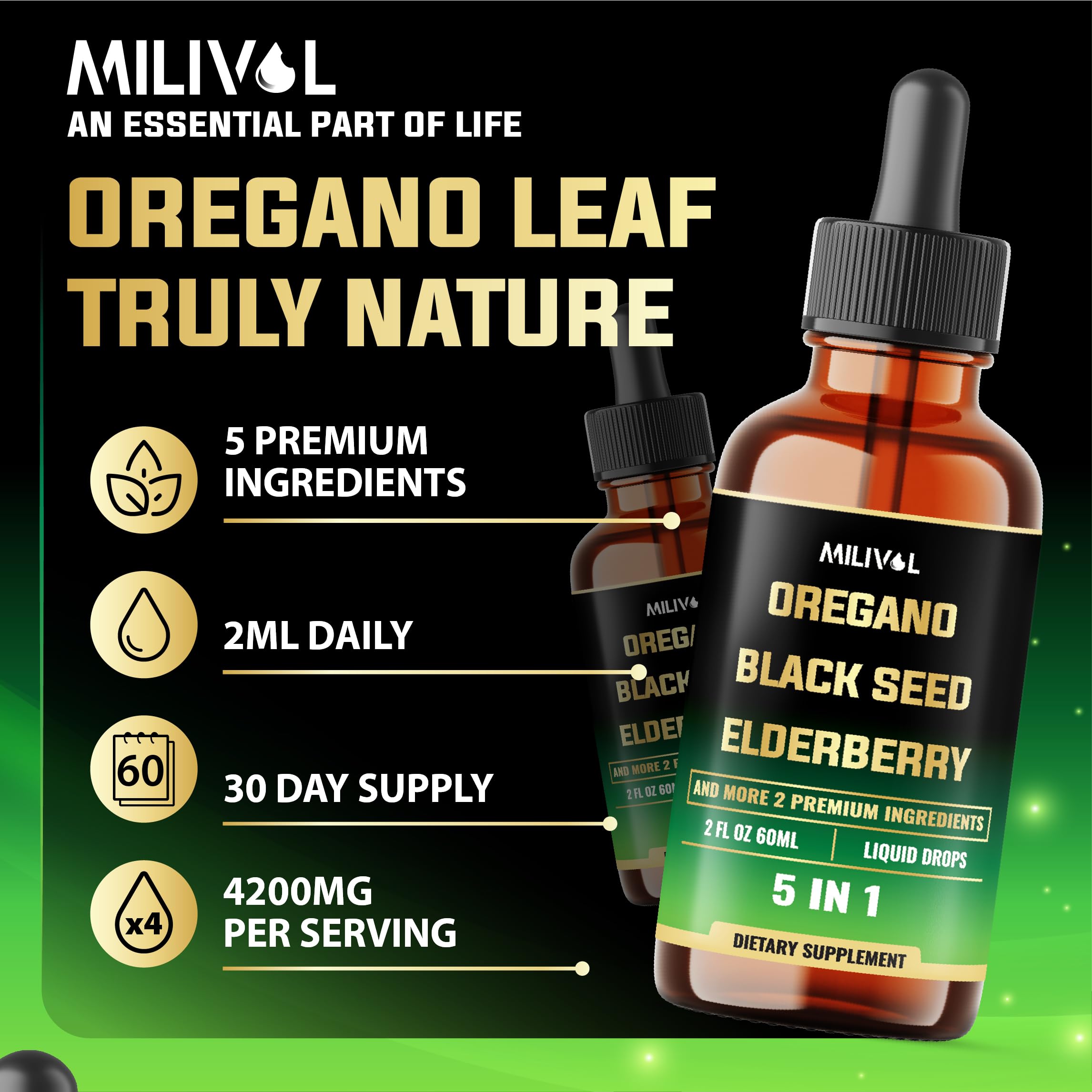 MILIVOL Oregano Oil Drops with measuring dropper