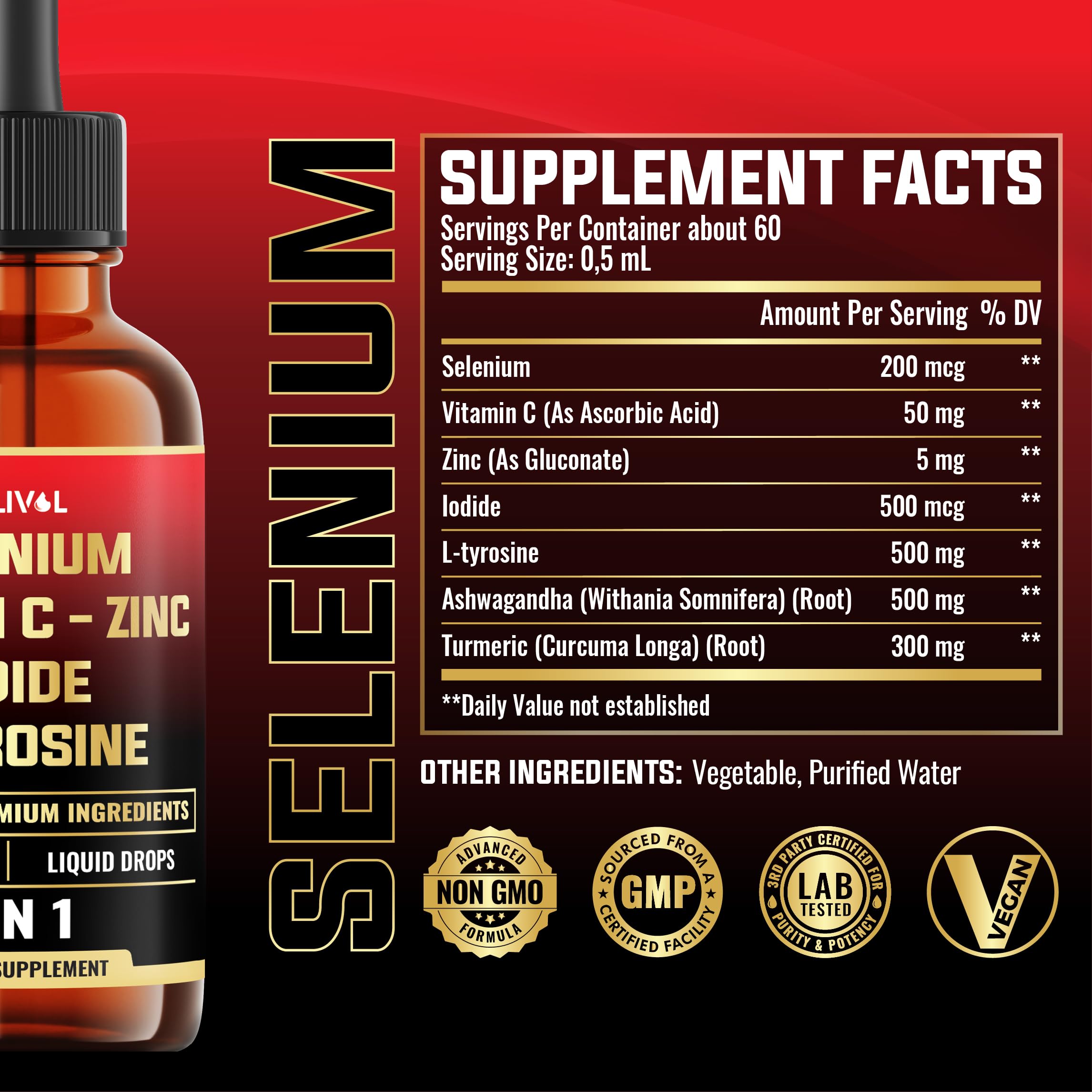 MILIVOL Selenium Liquid Drops 30ml bottle back view