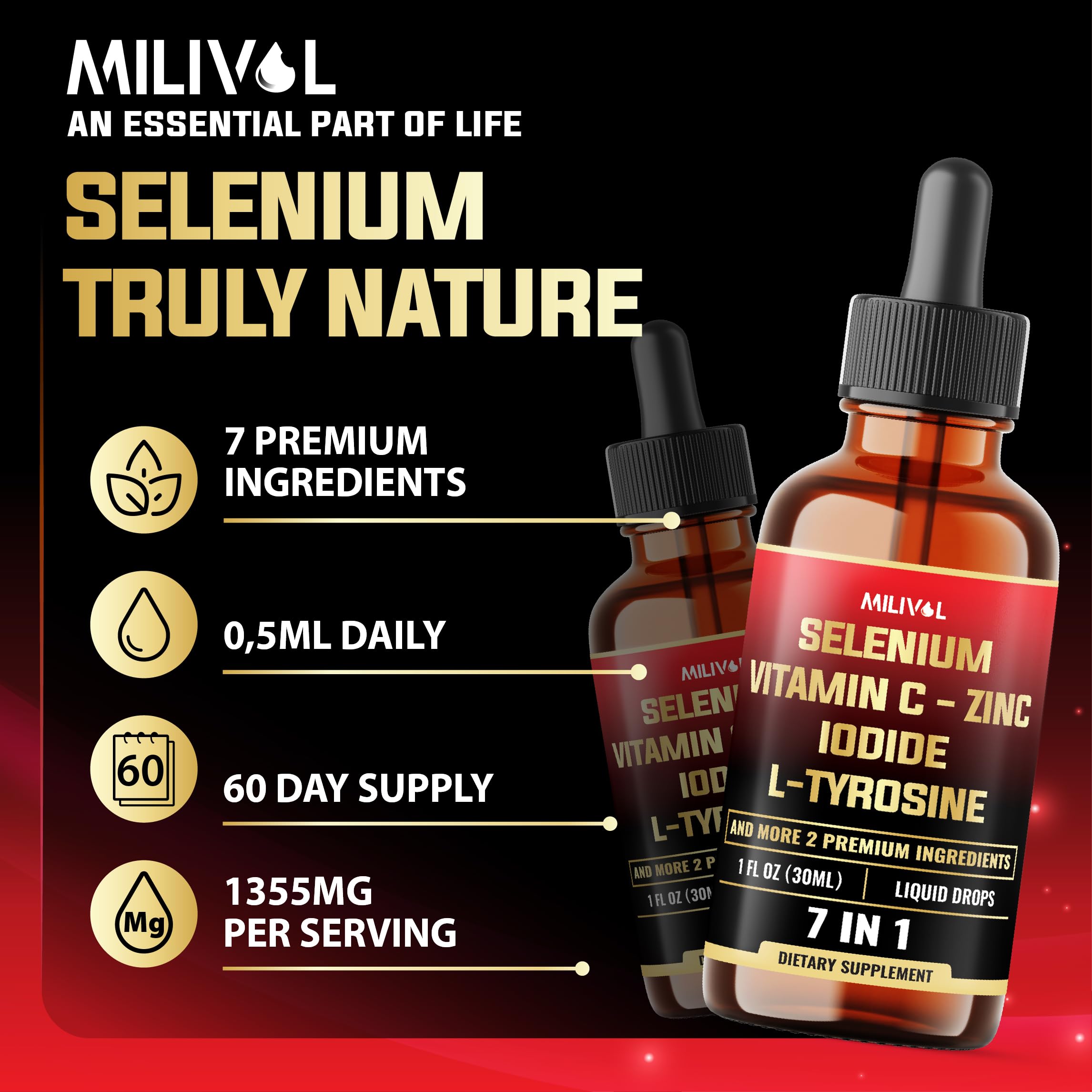 MILIVOL Selenium Liquid Drops on a kitchen counter