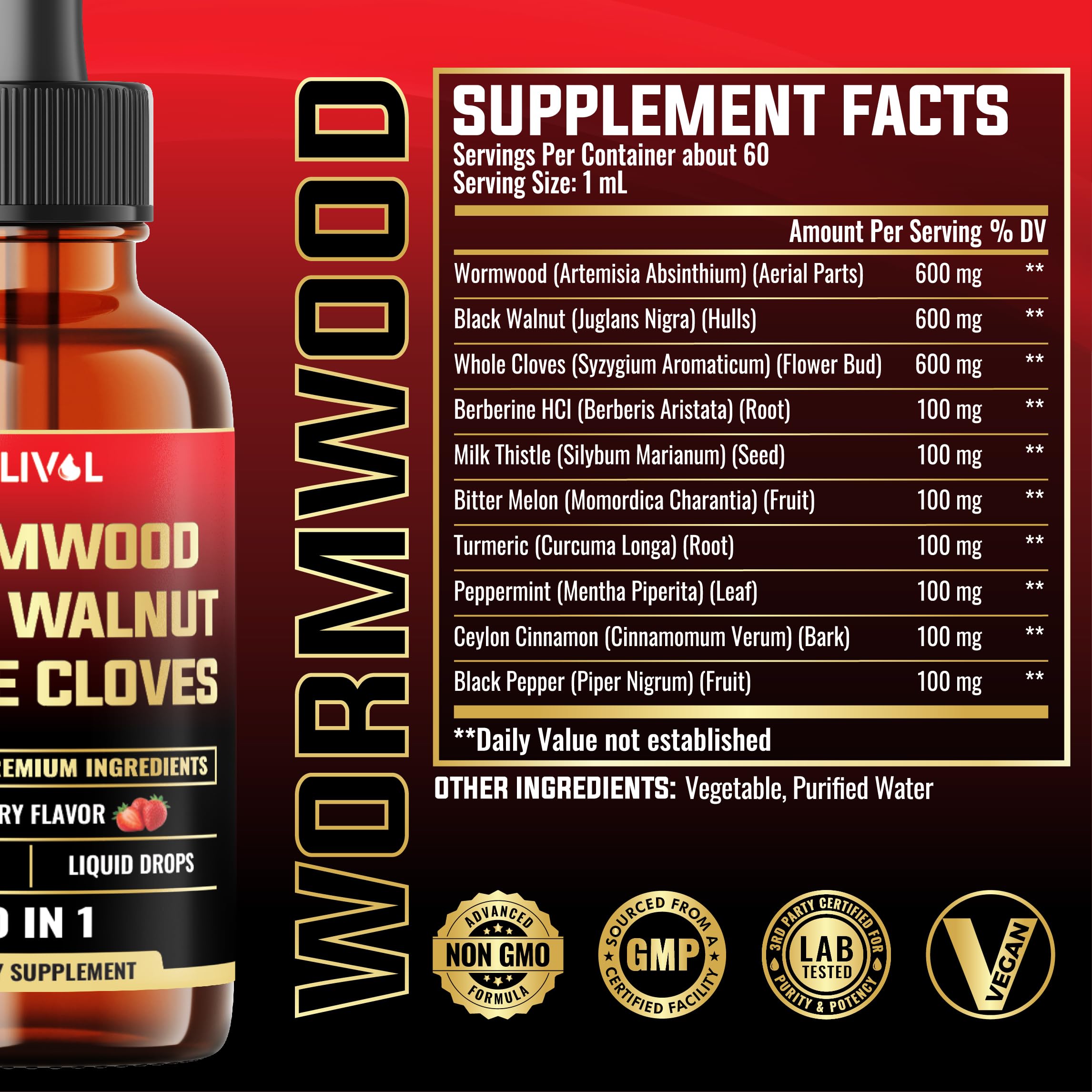 MILIVOL Wormwood Liquid Drops 60ml bottle with dropper