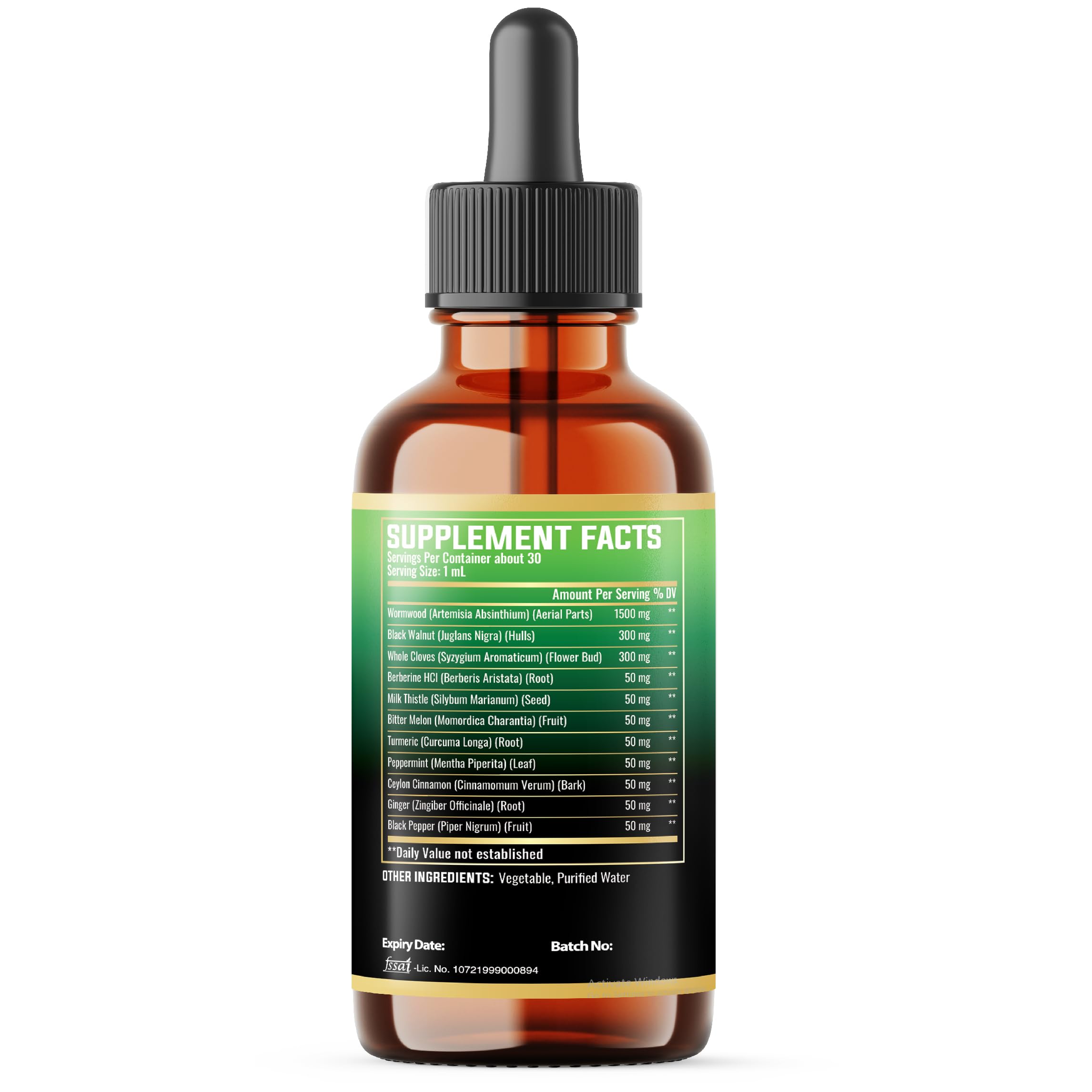 MILIVOL Wormwood Liquid Drops displayed on a wooden table