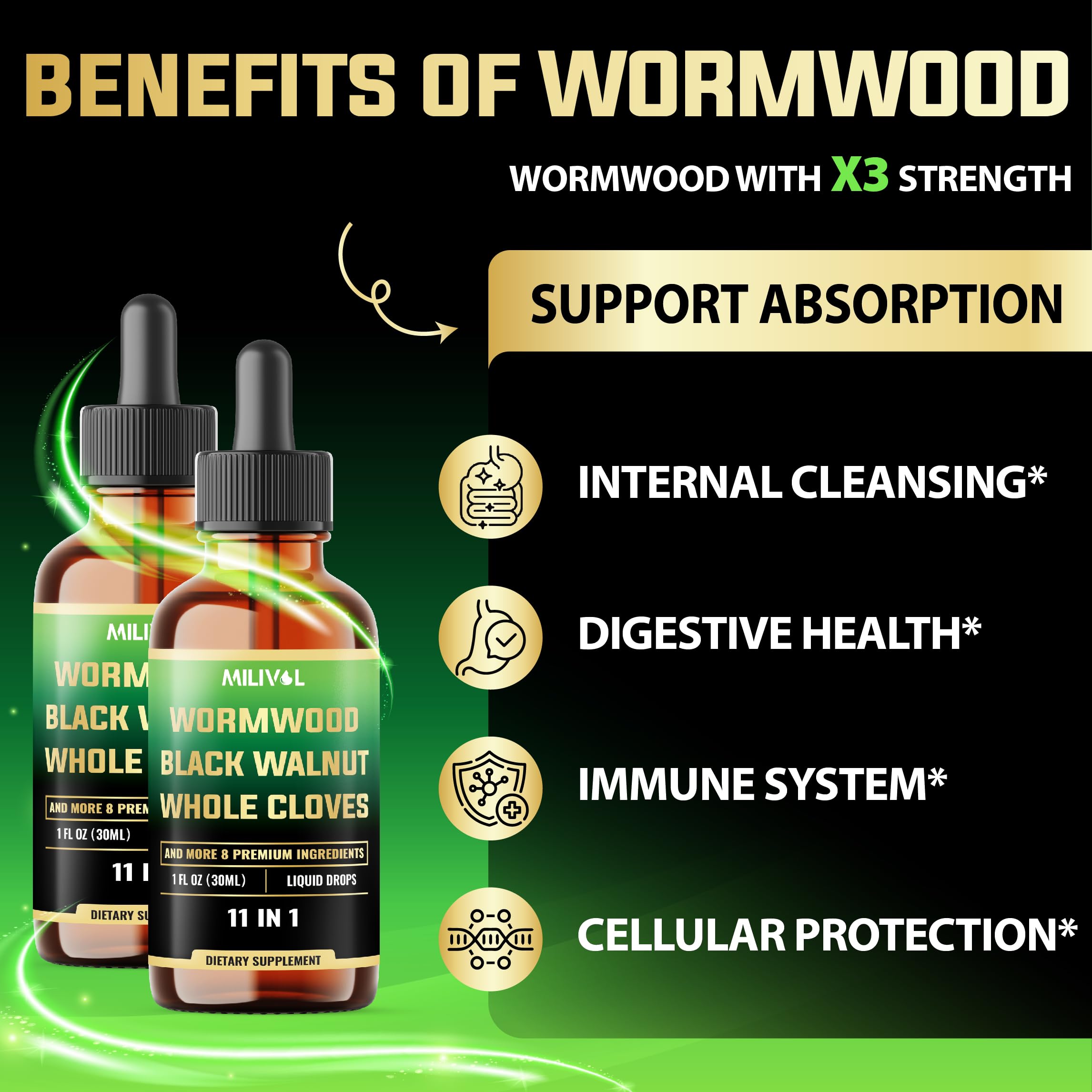 MILIVOL Wormwood Liquid Drops lifestyle scene with drops in use