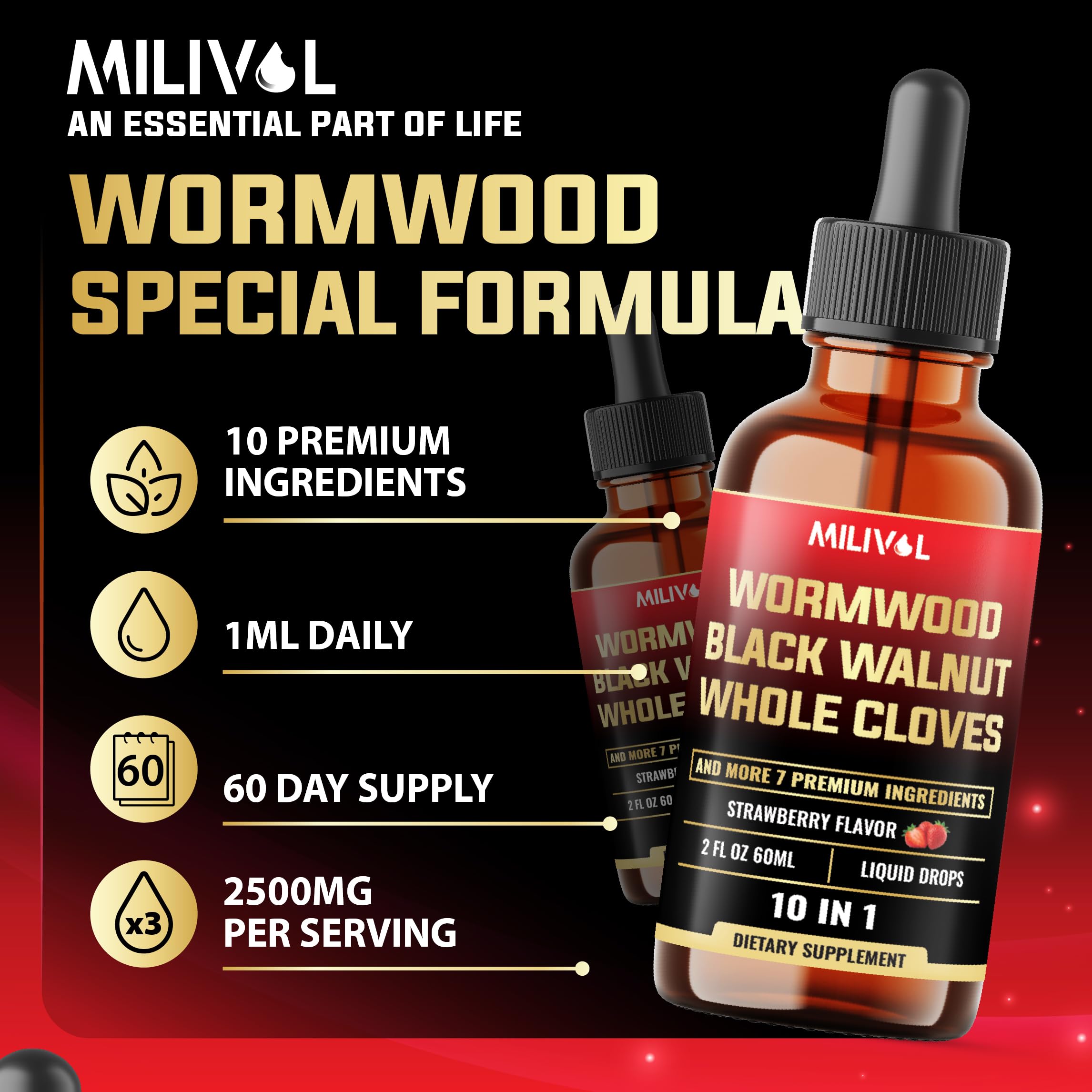 MILIVOL Wormwood Liquid Drops with measuring spoon