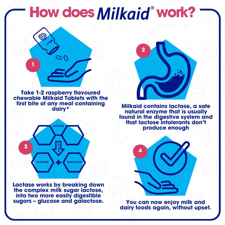 Milkaid Lactase Chewable Tablets 100g side view showing tablet size