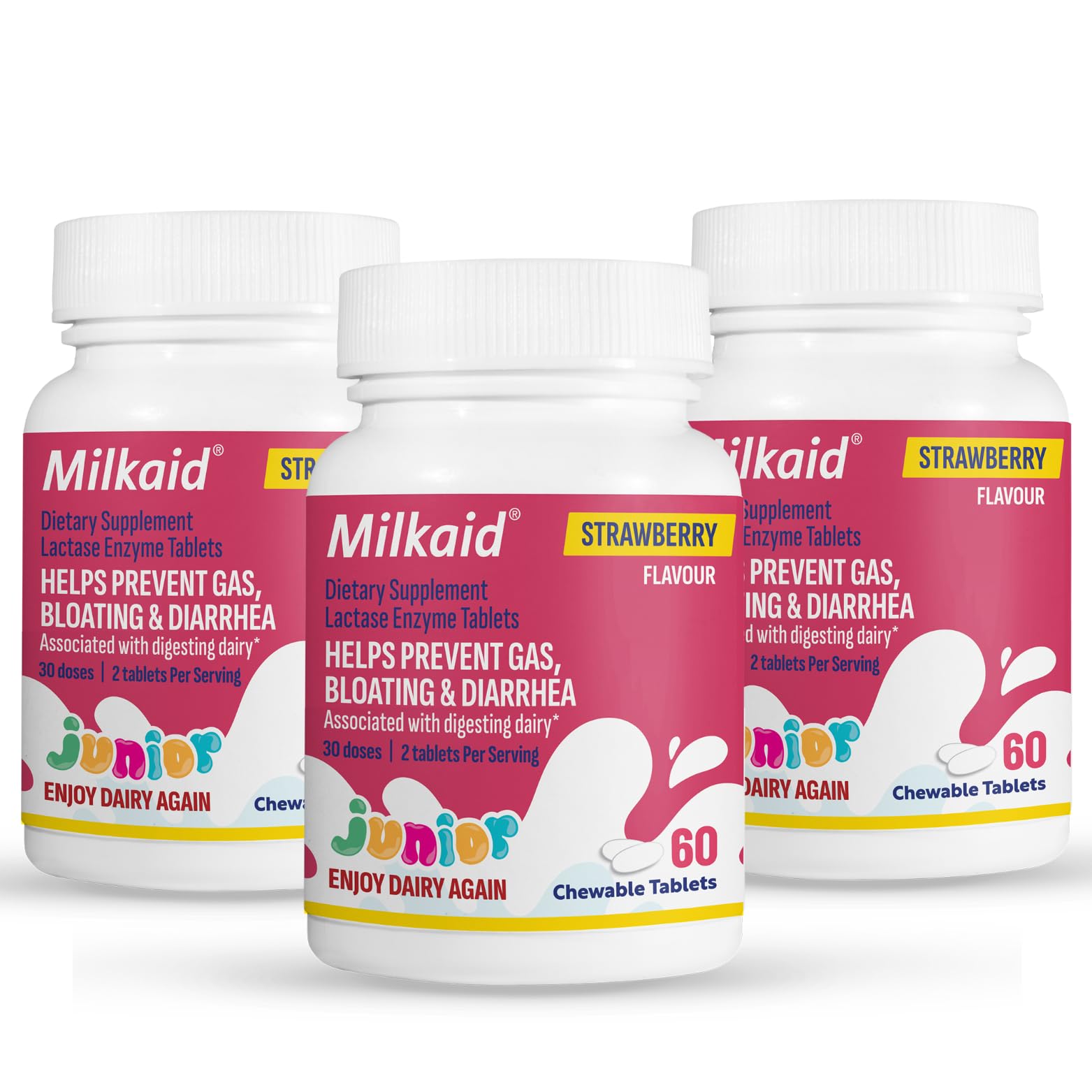 Milkaid Strawberry Flavoured Chewable Tablets front view