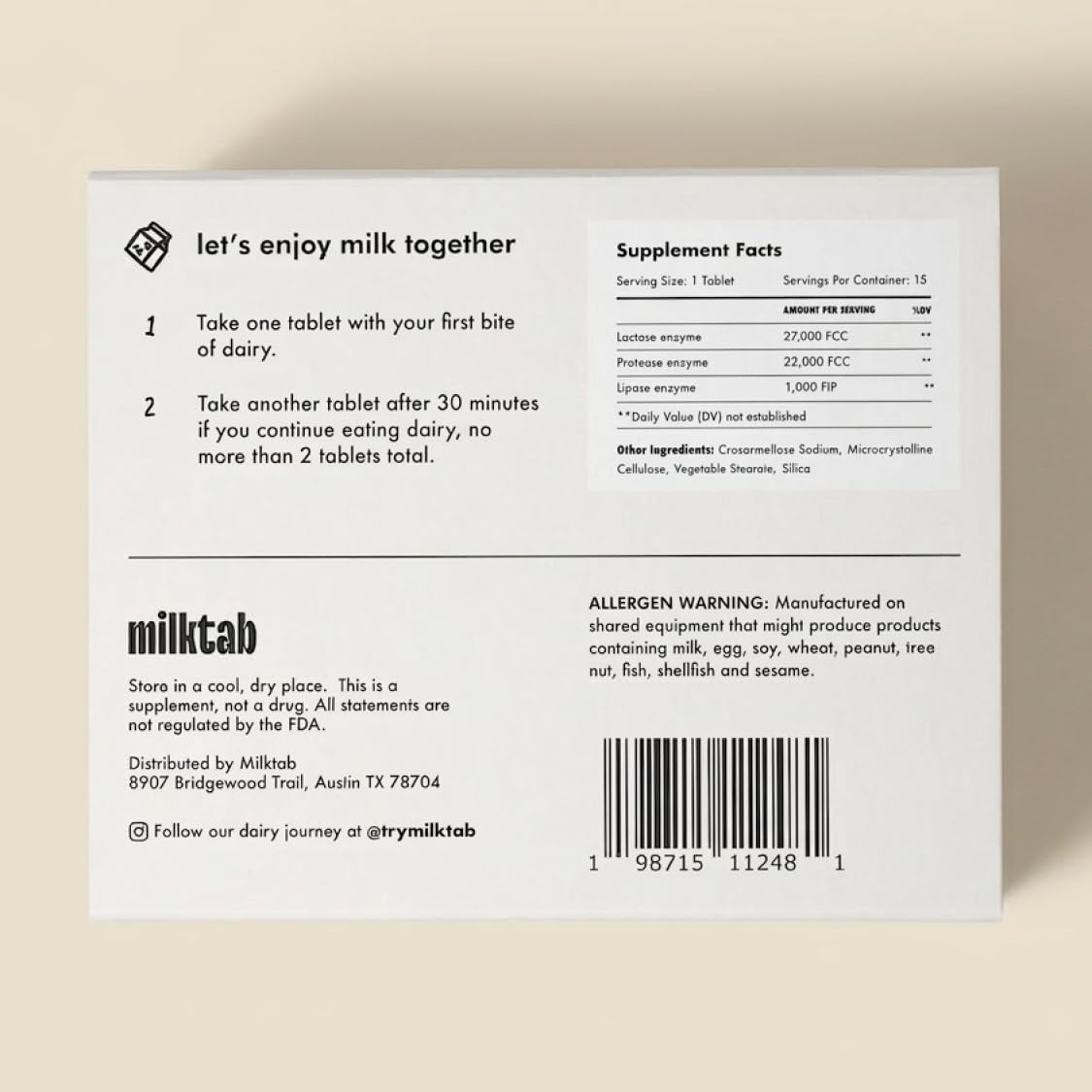 milktab Lactase Supplement bottle with label