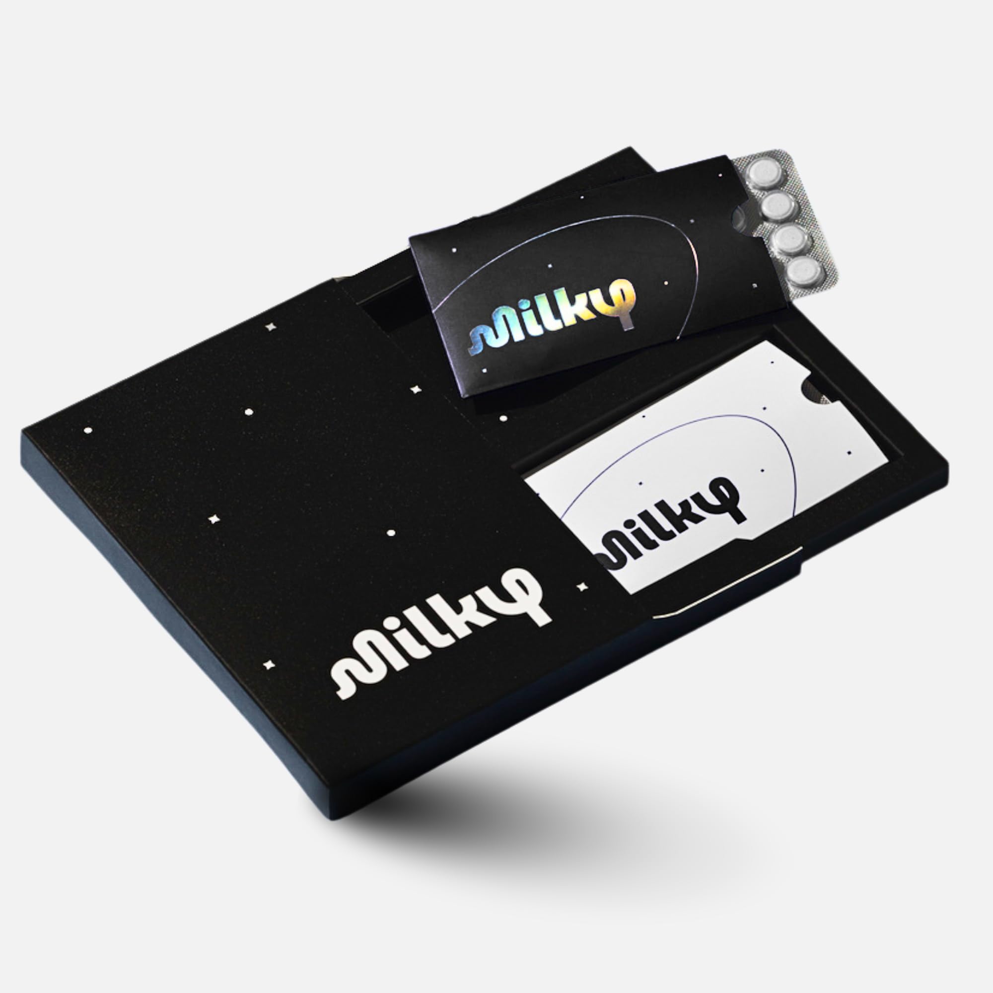 Milky Lactose Intolerance Pills front view with packaging