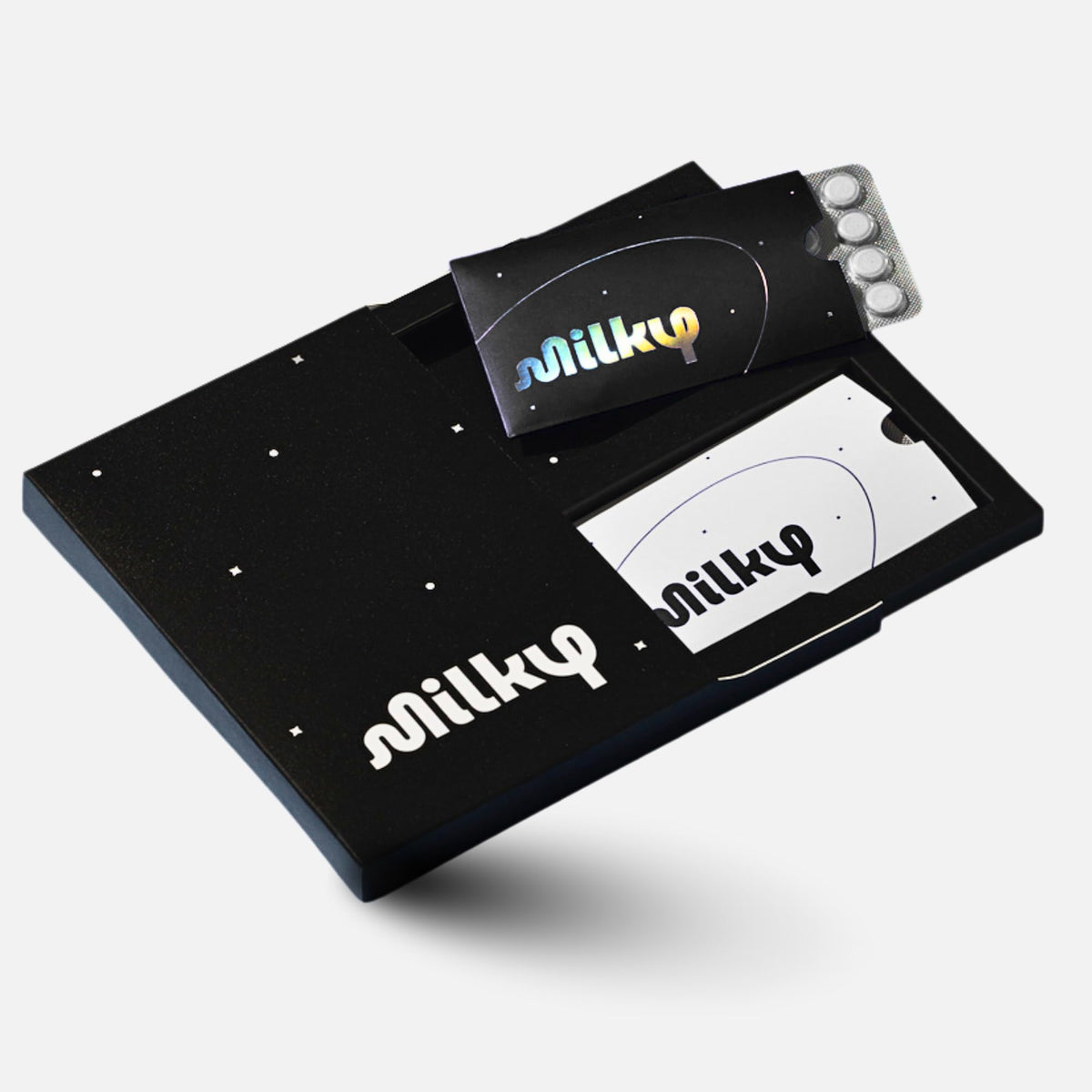 Milky Lactose Intolerance Pills front view with packaging