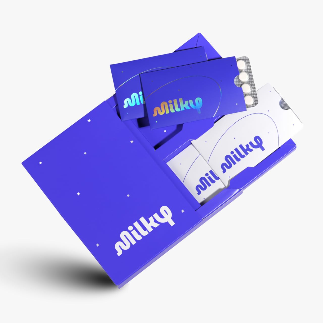 Milky Lactose Intolerance Pills front view with packaging