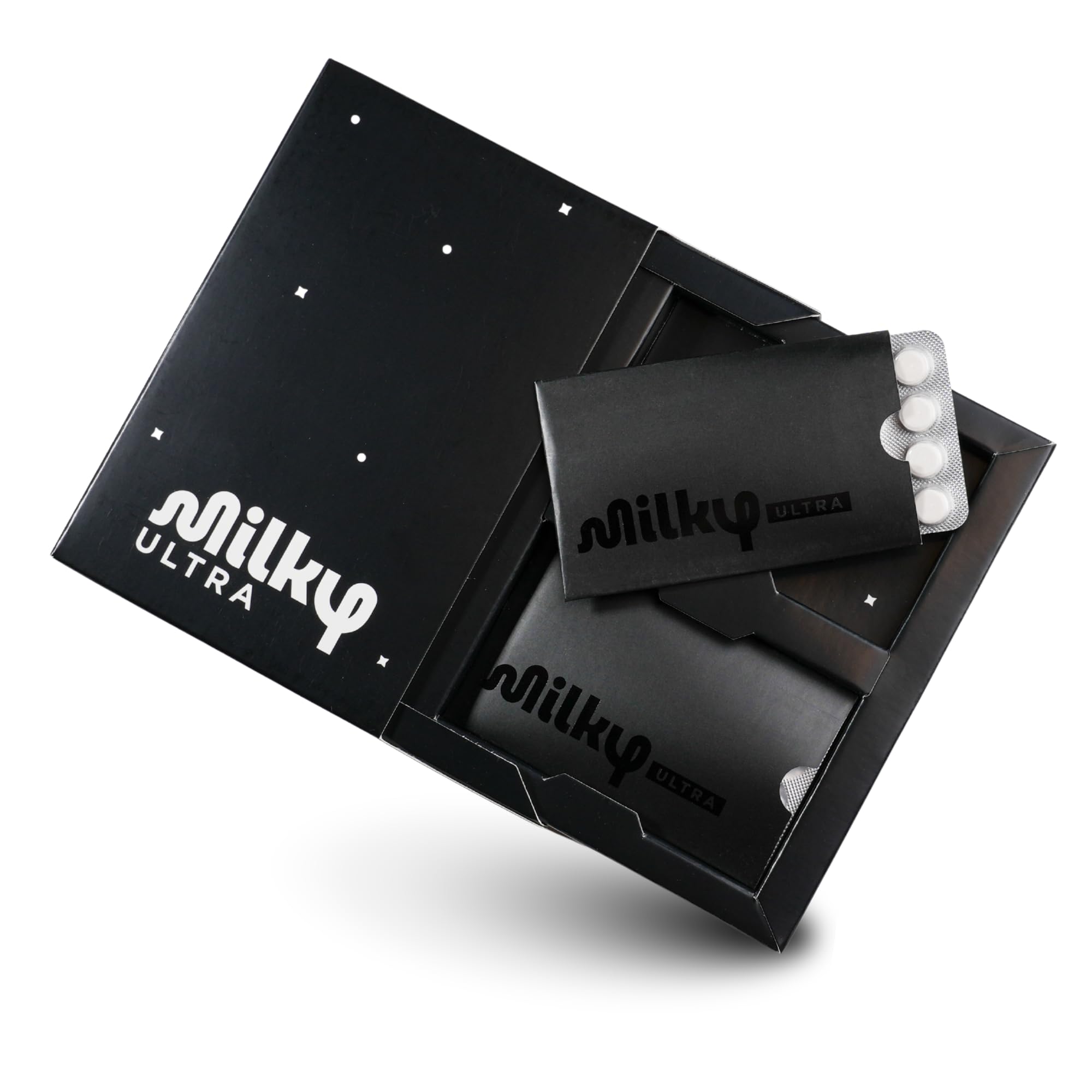 Milky Ultra Lactase Enzyme Tablets front view in packaging