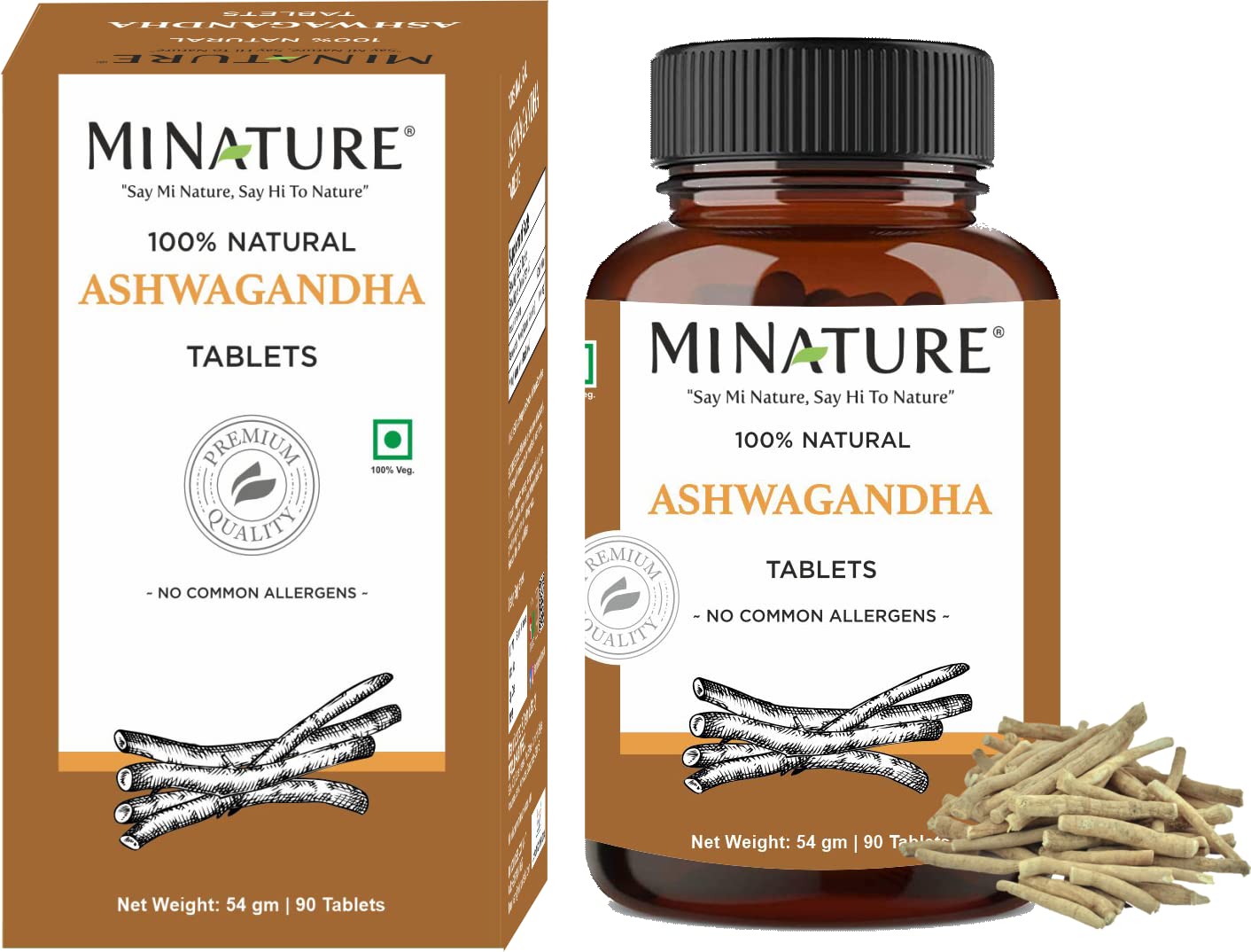 minature Ashwagandha Tablets side view showing dosage details