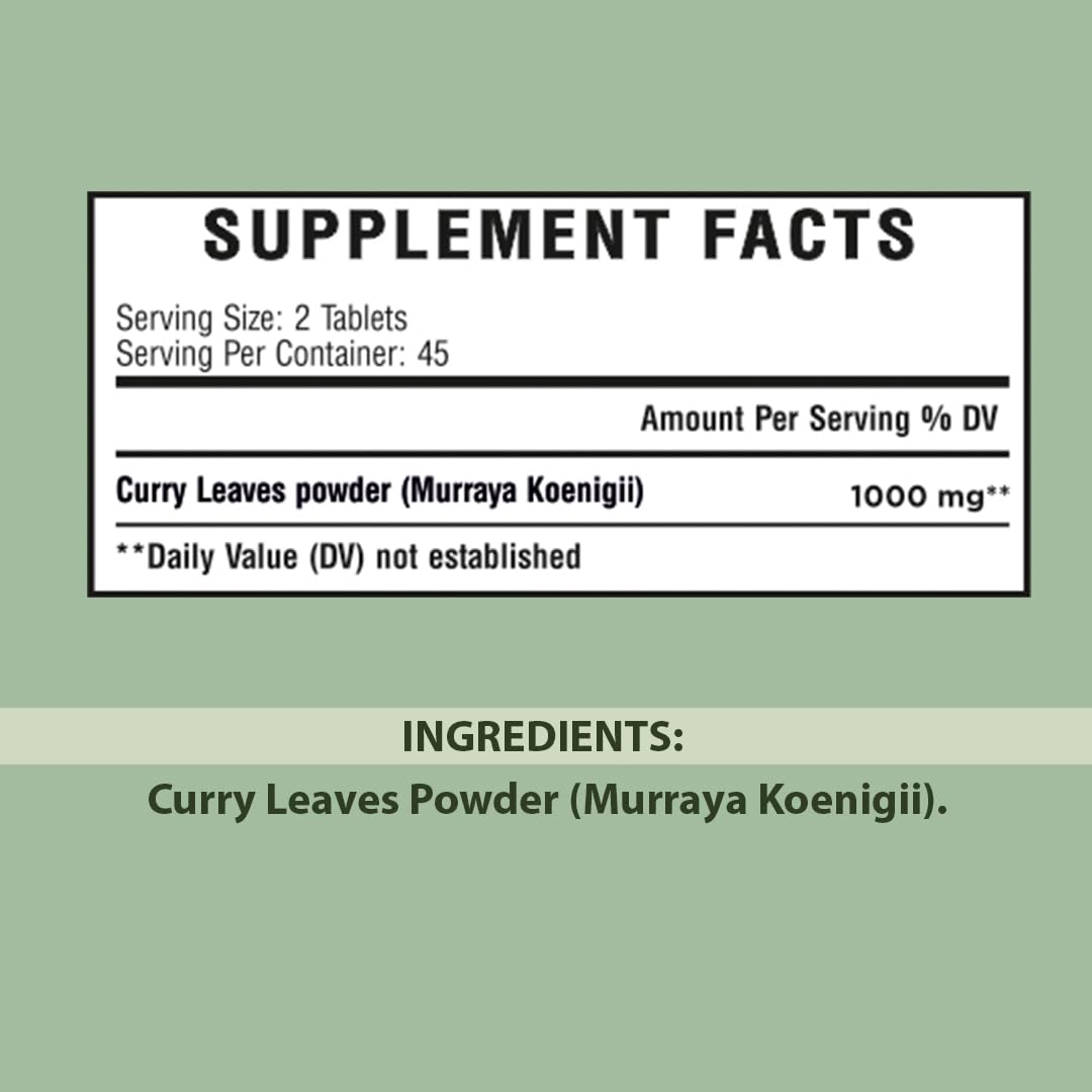 minature Curry Leaves Tablets 1000mg bottle side view