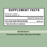 minature Curry Leaves Tablets 1000mg bottle side view