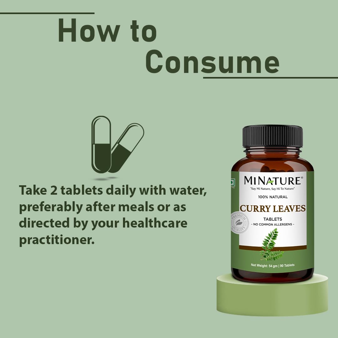 minature Curry Leaves Tablets 1000mg bottle with ingredients