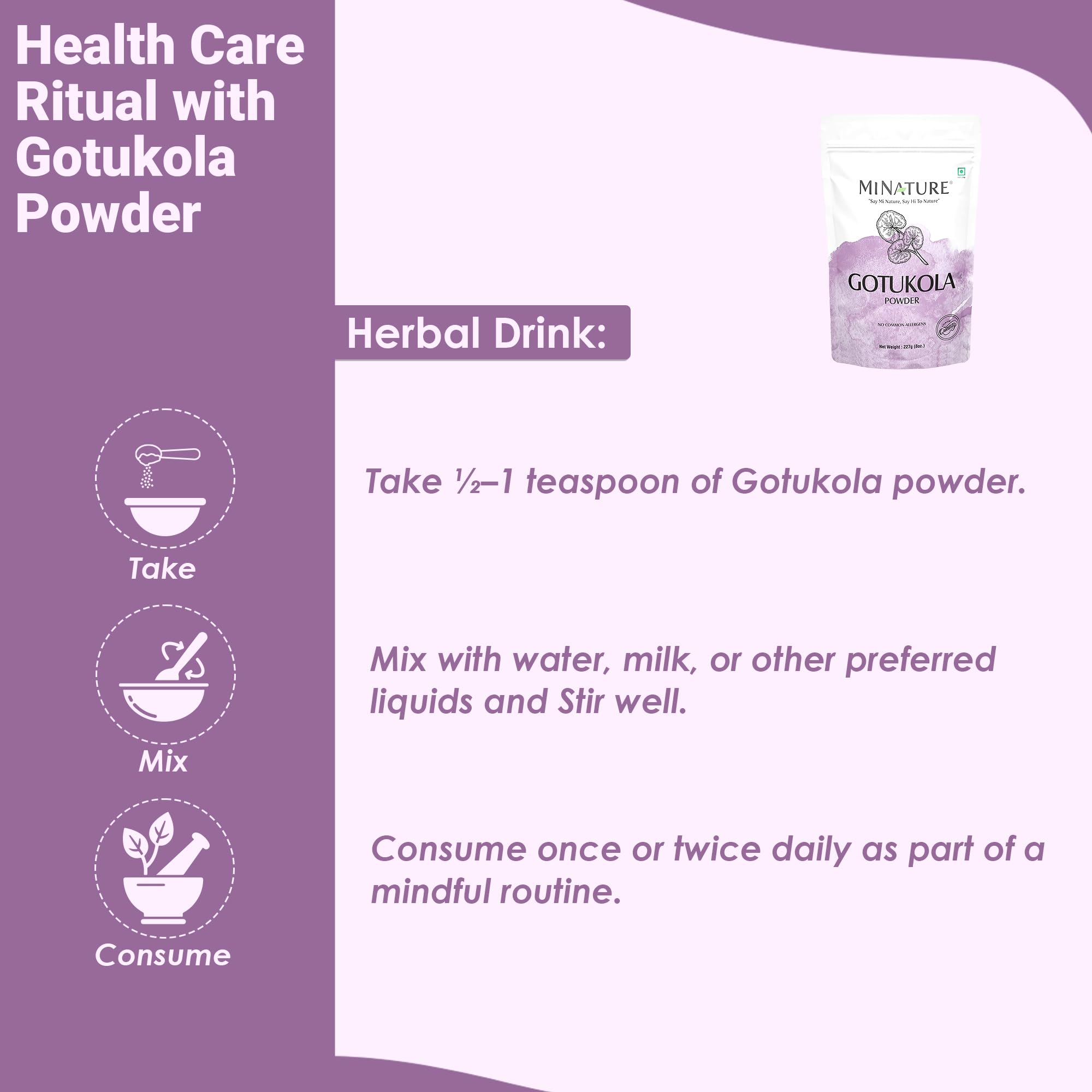 minature Gotu Kola Powder 240g in a bowl with a teaspoon