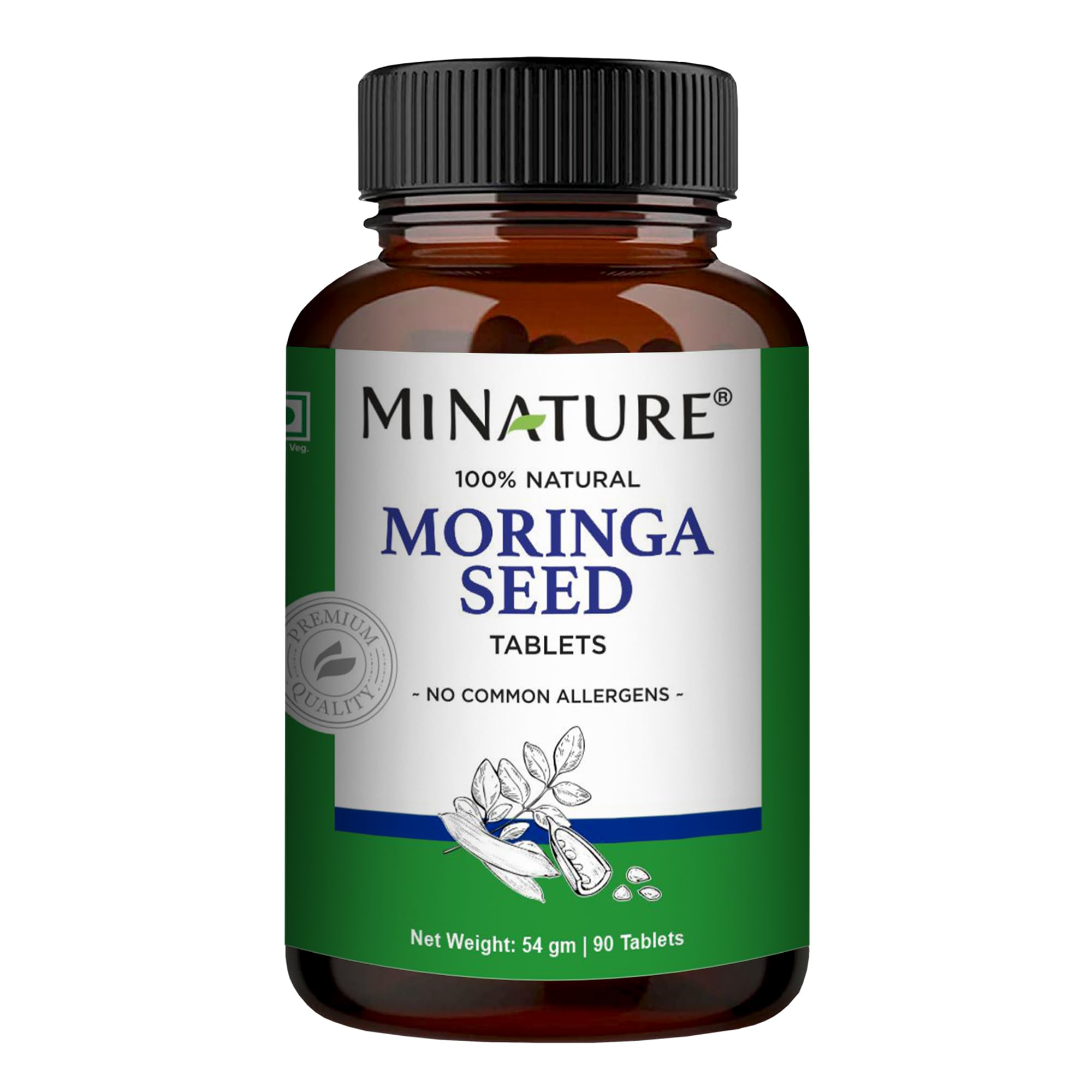 minature Moringa Seed Powder 1000mg supplement front view