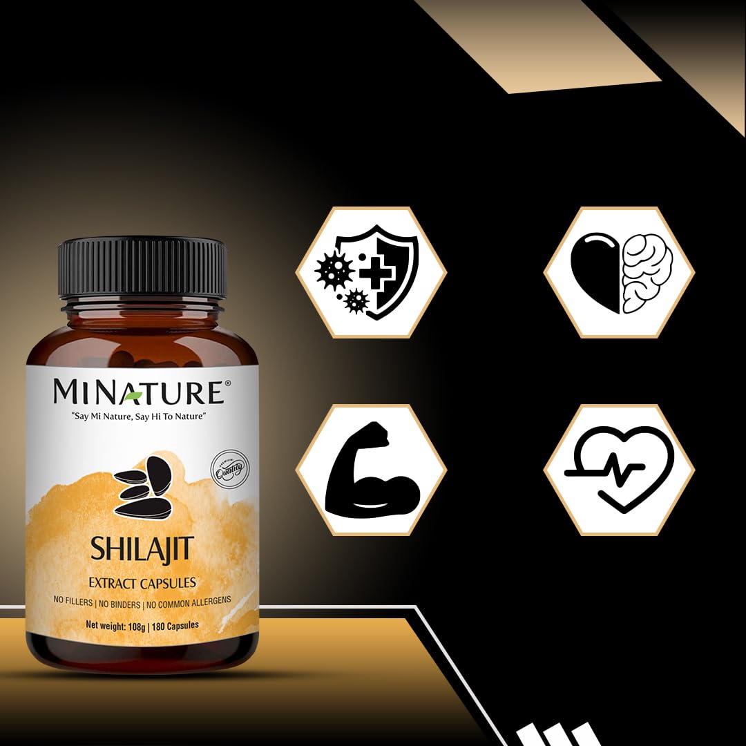 minature Shilajit Capsules 1000mg side view with packaging