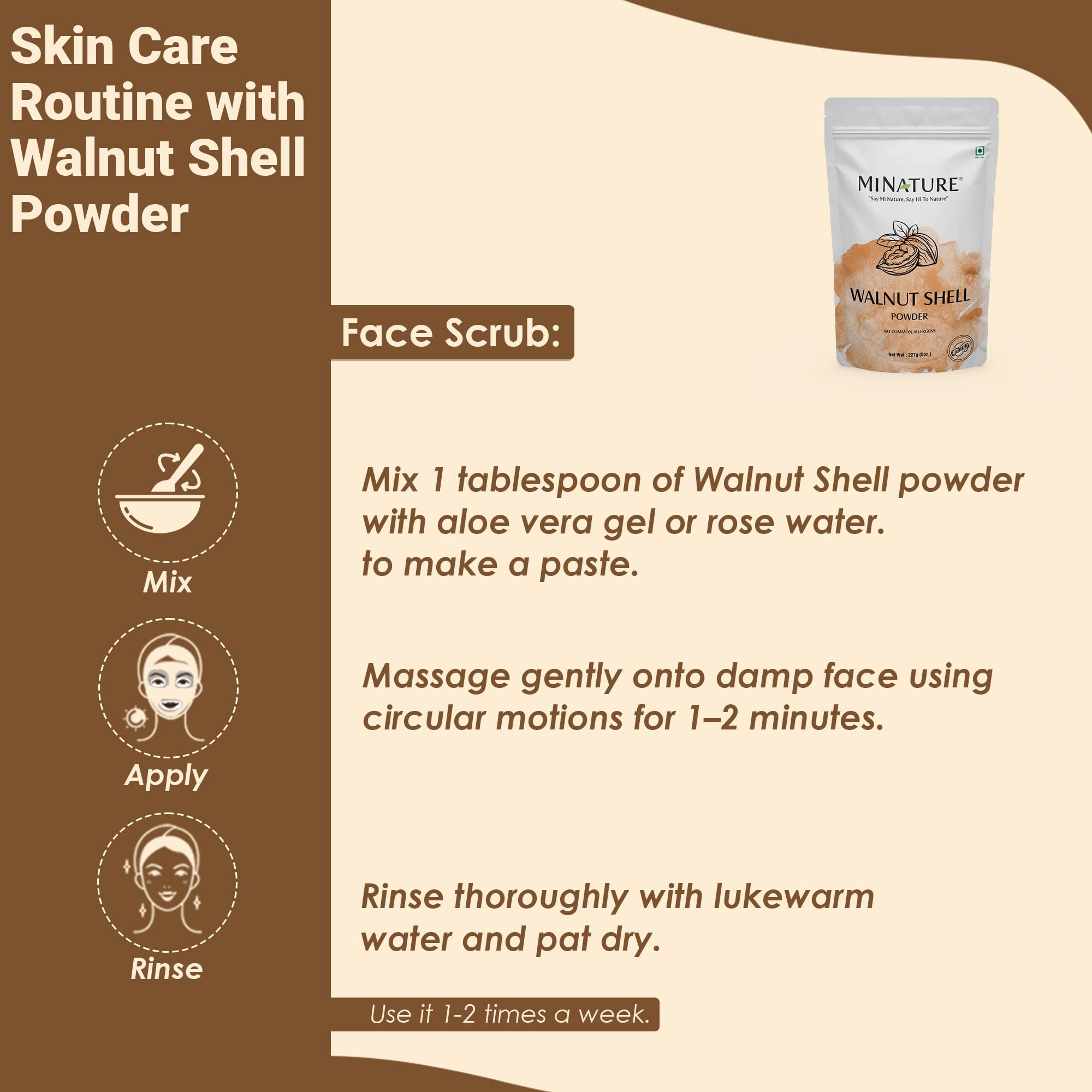 minature Walnut Shell Powder with other skincare products