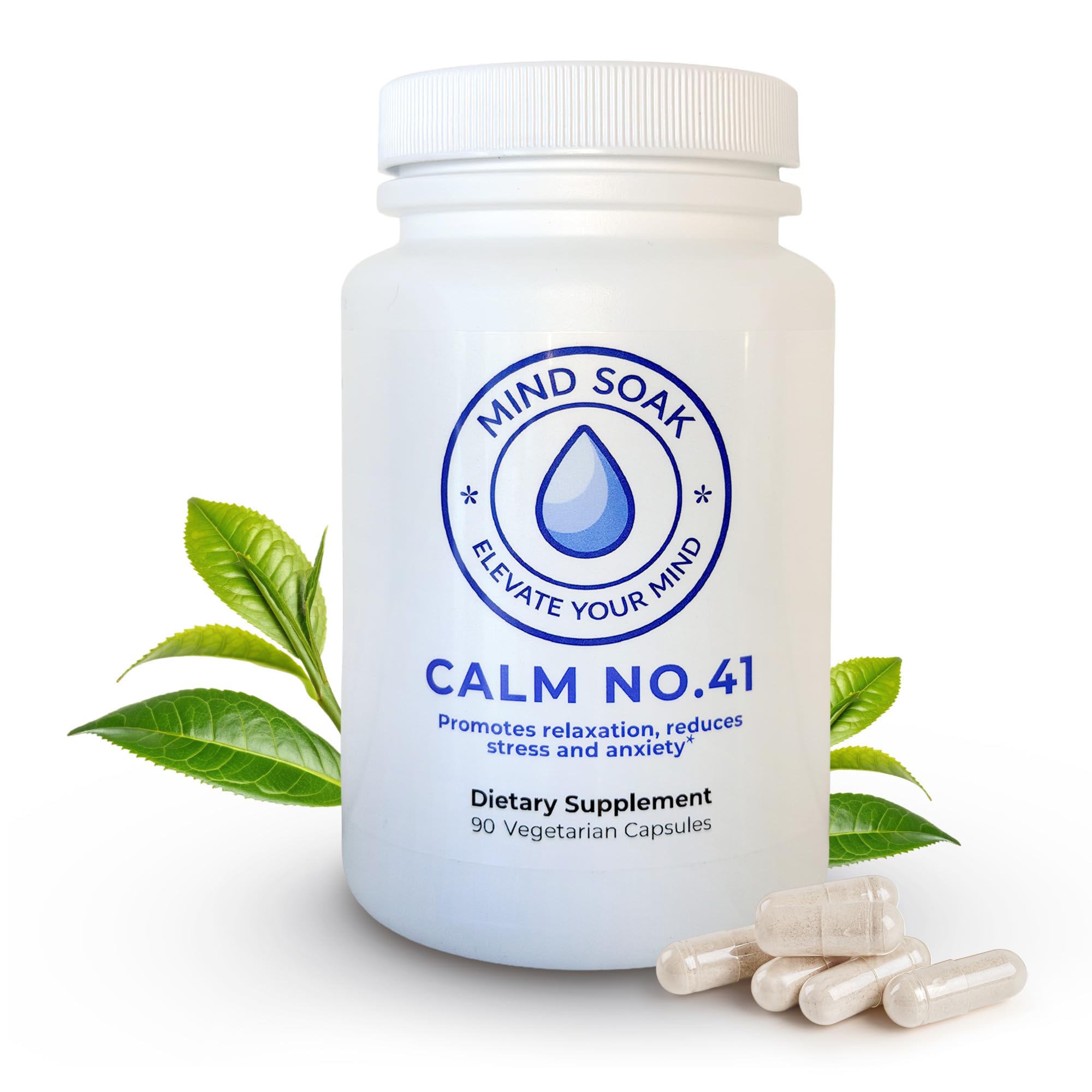 Mind Soak Calm No. 41 magnesium glycinate and L-theanine supplement bottle front view