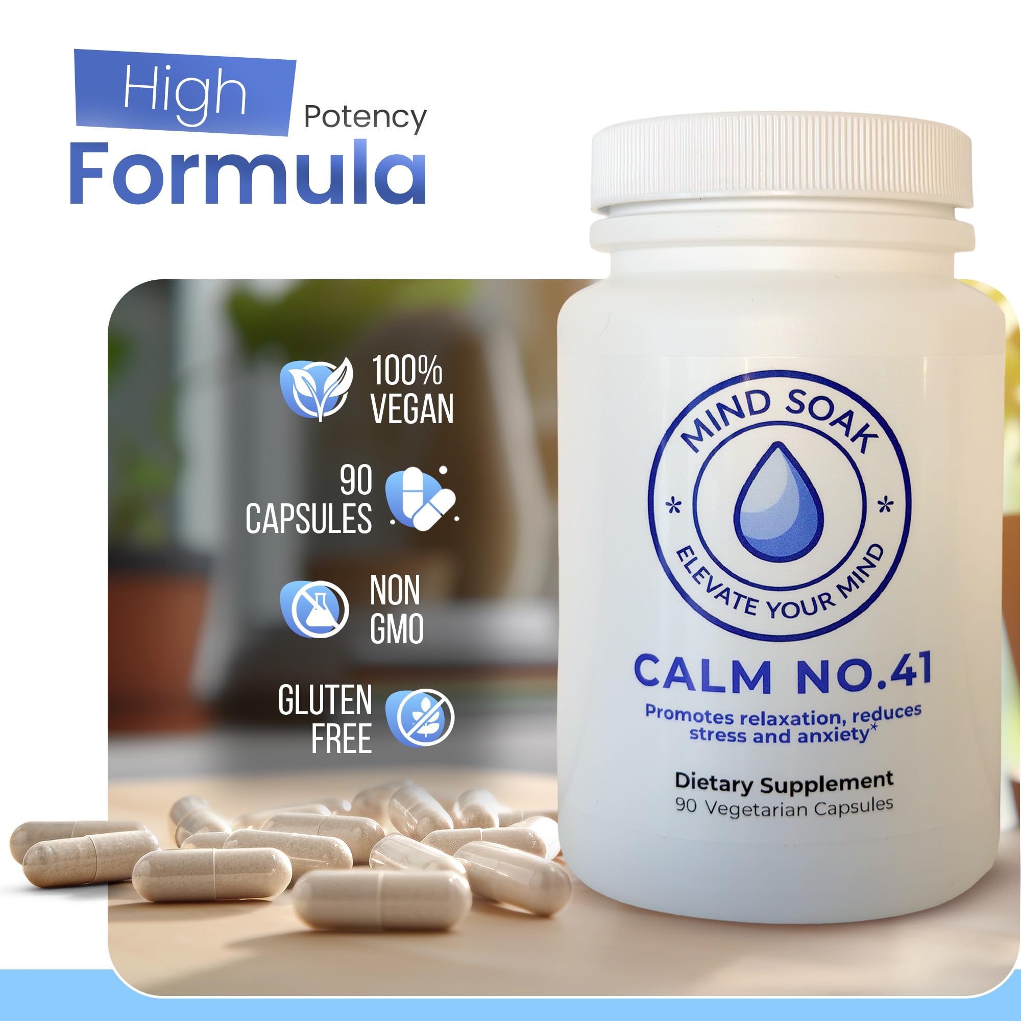 Mind Soak Calm No. 41 supplement ingredients list on the bottle