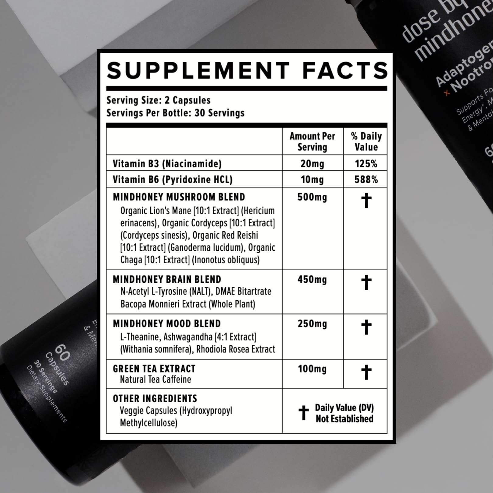 MINDHONEY Nootropic Supplement bottle with capsules