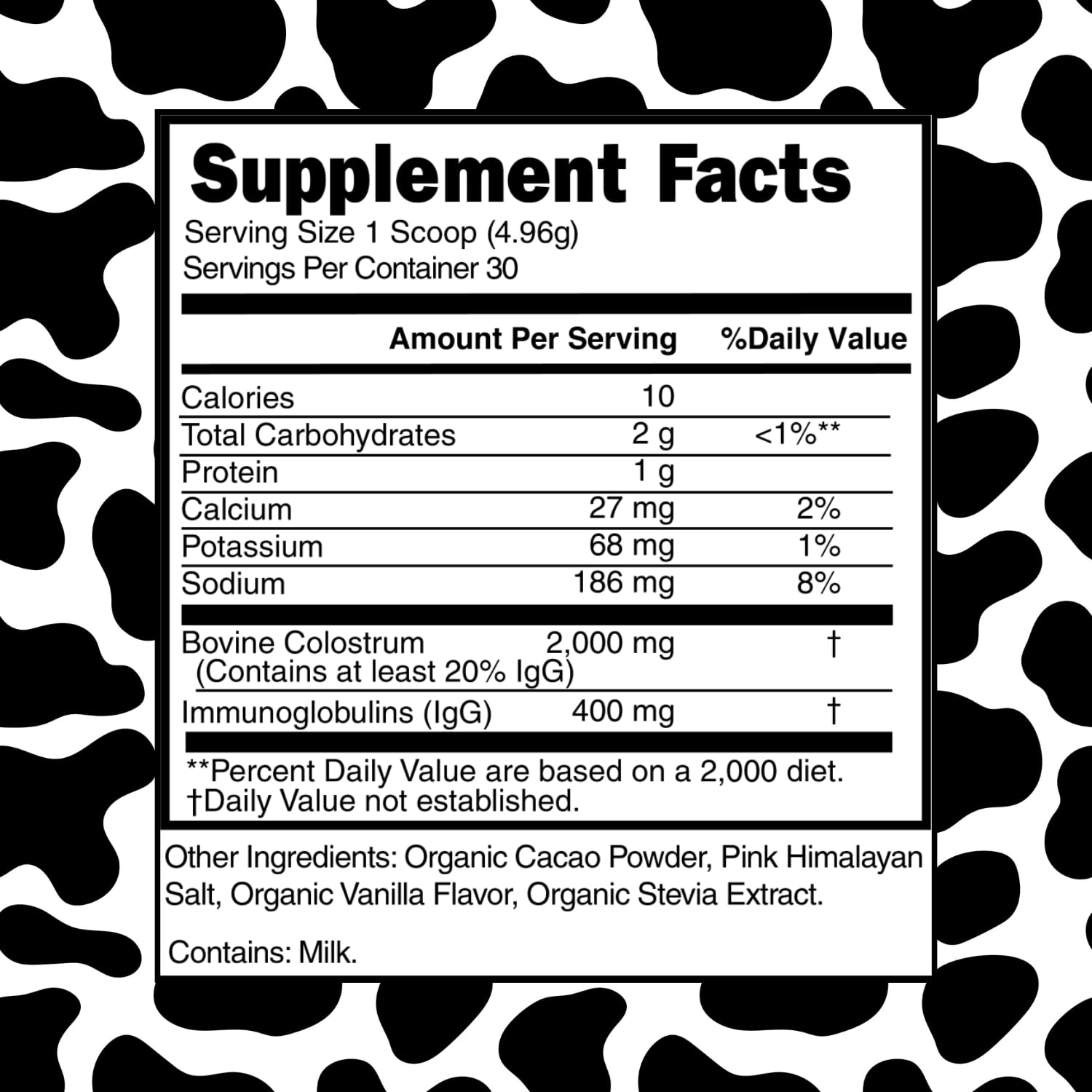 MINDHONEY Organic Colostrum Chocolate Powder on a kitchen counter