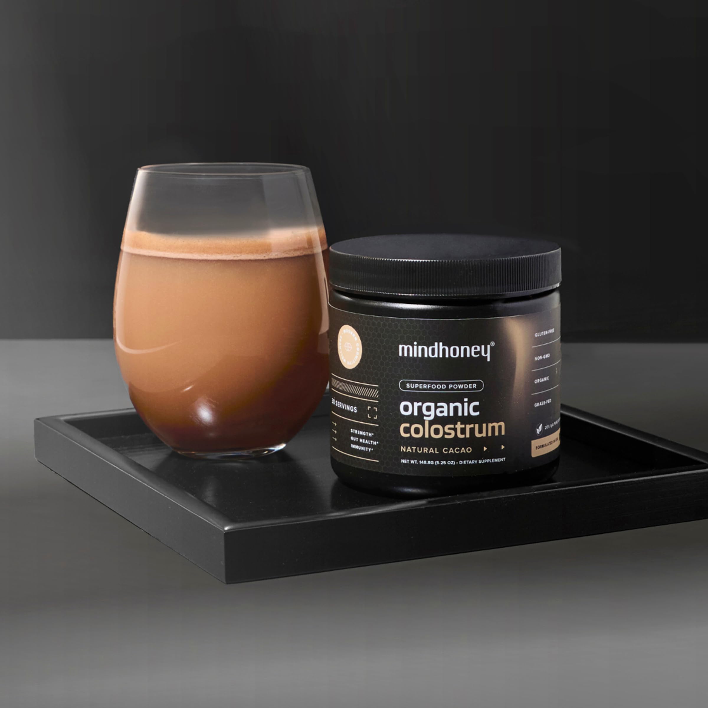 MINDHONEY Organic Colostrum Chocolate Powder packaging
