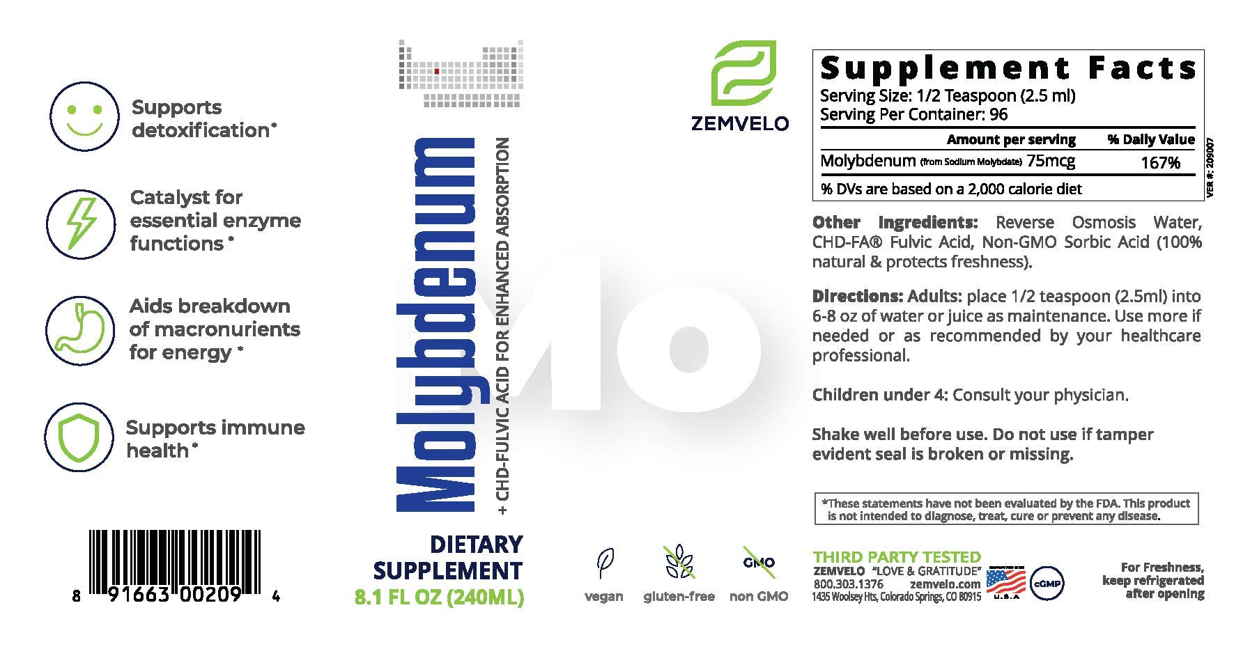 Mineralife Liquid Ionic Molybdenum 227g bottle side view