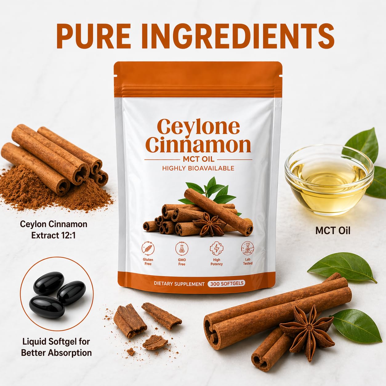 Minnah Ceylon Cinnamon Capsules with MCT Oil Blend side view