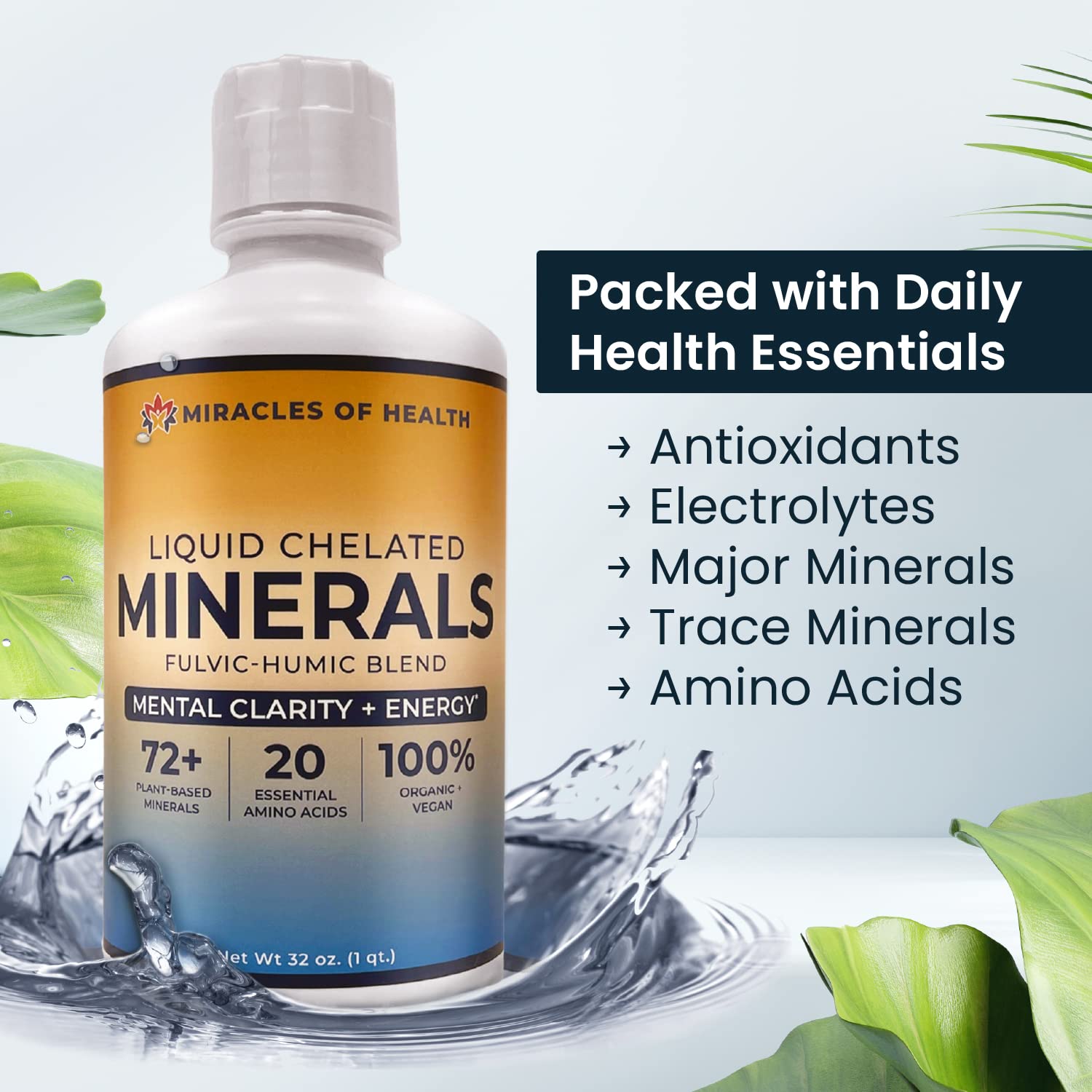 Miracles of Health Liquid Chelated Minerals 510g side view showing cap