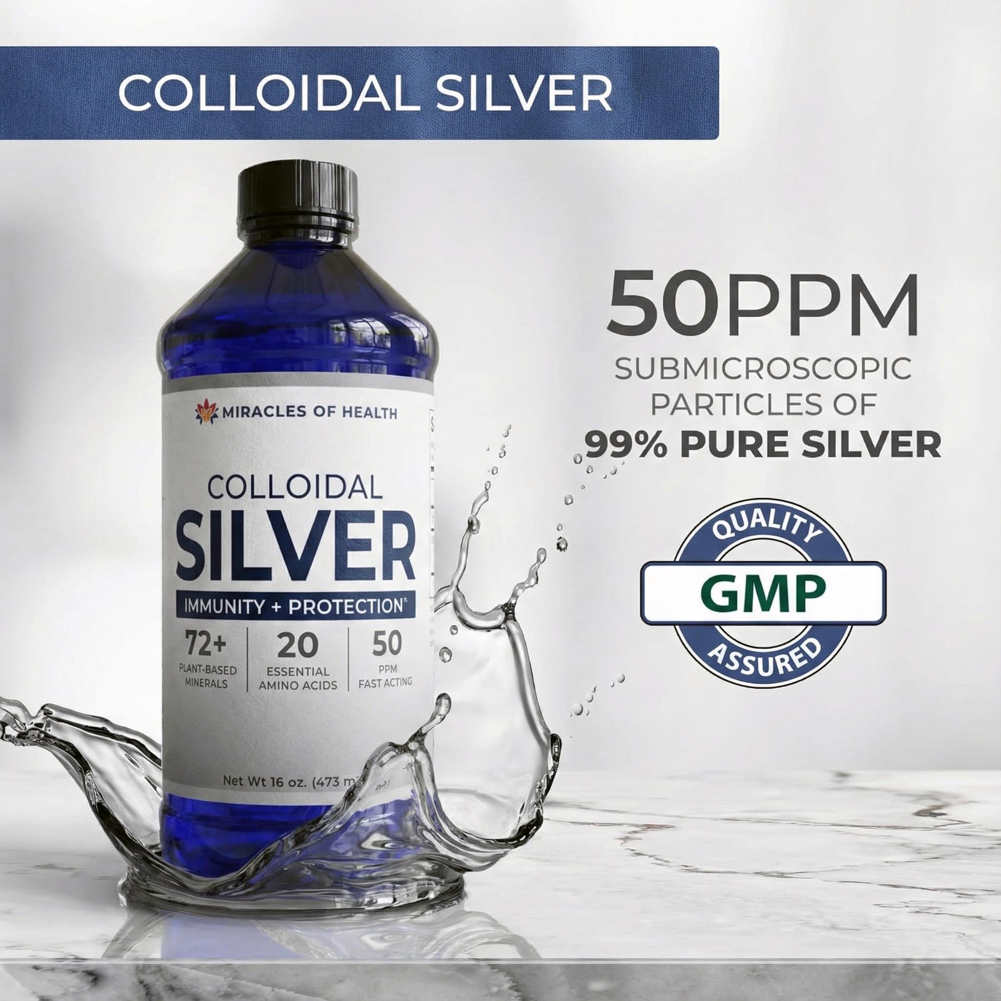 Miracles of Health Liquid Colloidal Silver 50 PPM label close-up