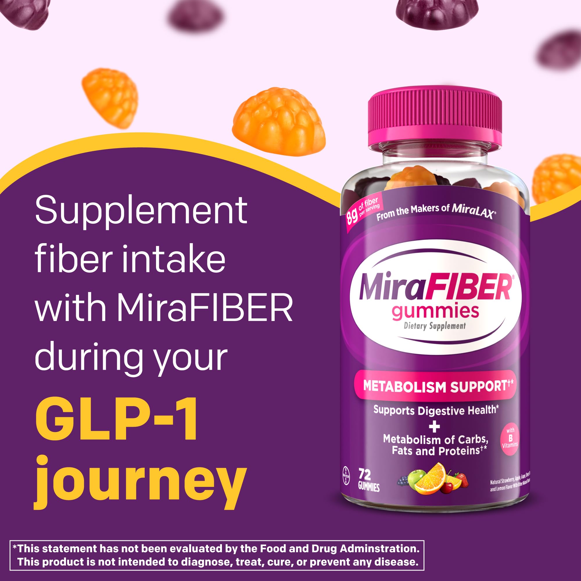 MiraLAX MiraFIBER Gummies packaging side view