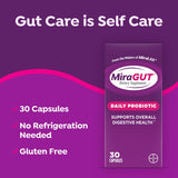 MiraLAX MiraGUT Daily Probiotic Supplement capsule in hand