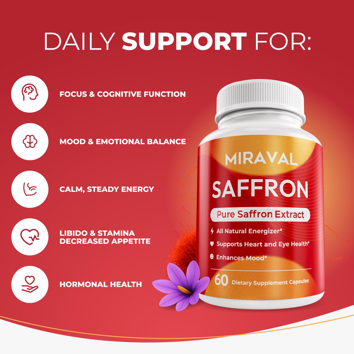 Miraval Saffron Supplement Capsules close-up of capsules