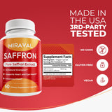 Miraval Saffron Supplement Capsules on a wooden table