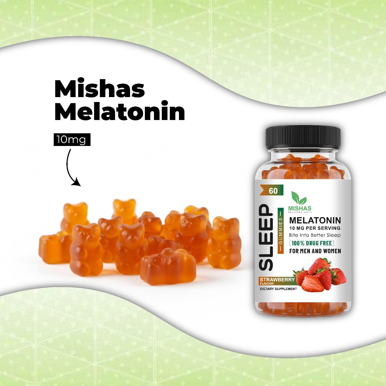 Mishas Melatonin Gummies with fresh strawberries