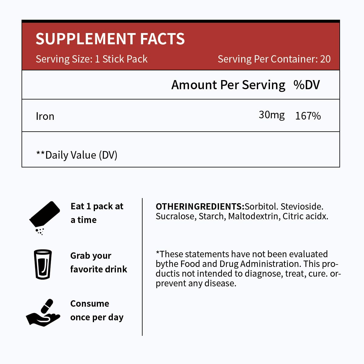MISS PEP Iron Supplement Sticks with travel bag