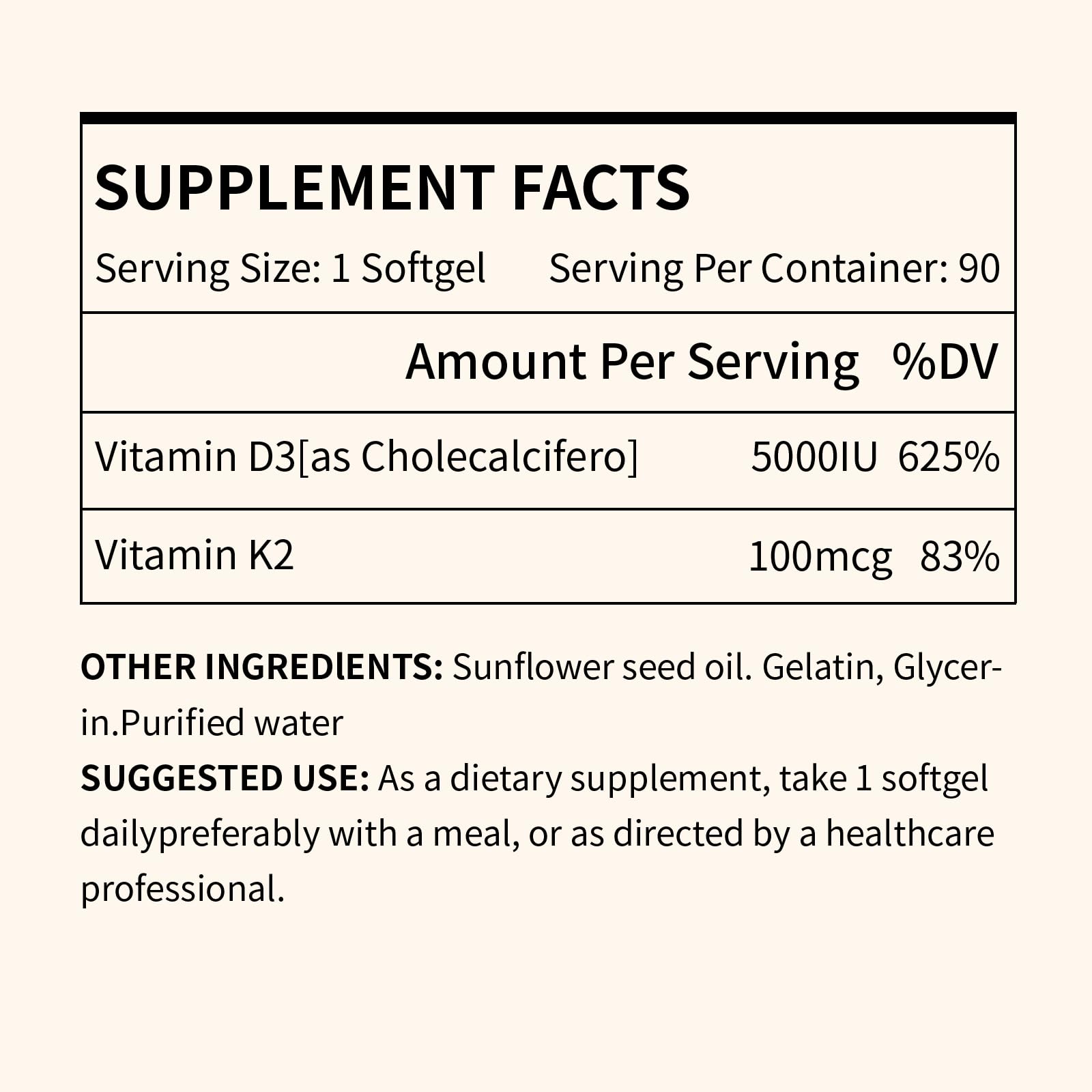 MISS PEP Vitamin D3 + K2 Softgels bottle side view