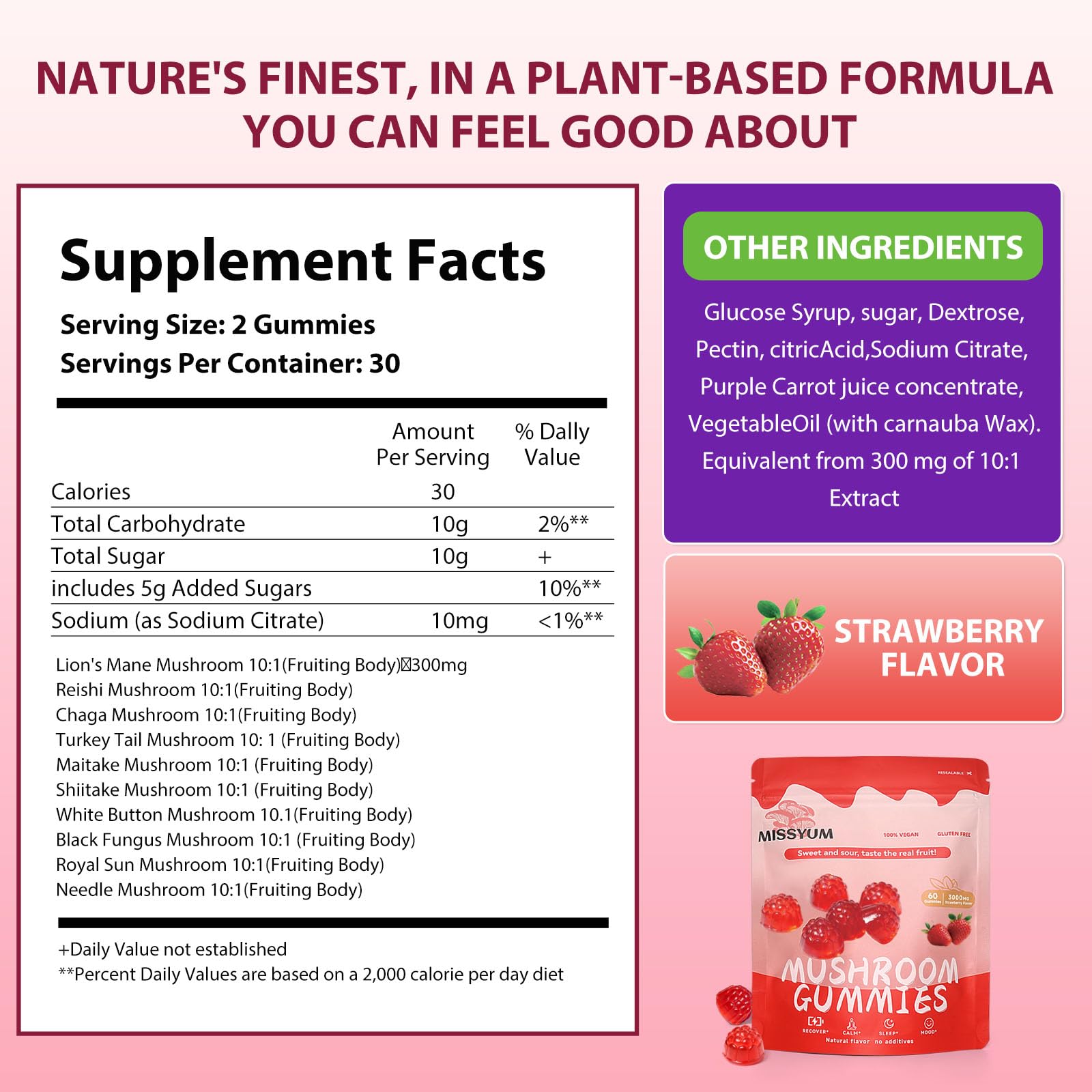 MISSYUM 10-in-1 Mushroom Blend Supplement with a glass of water