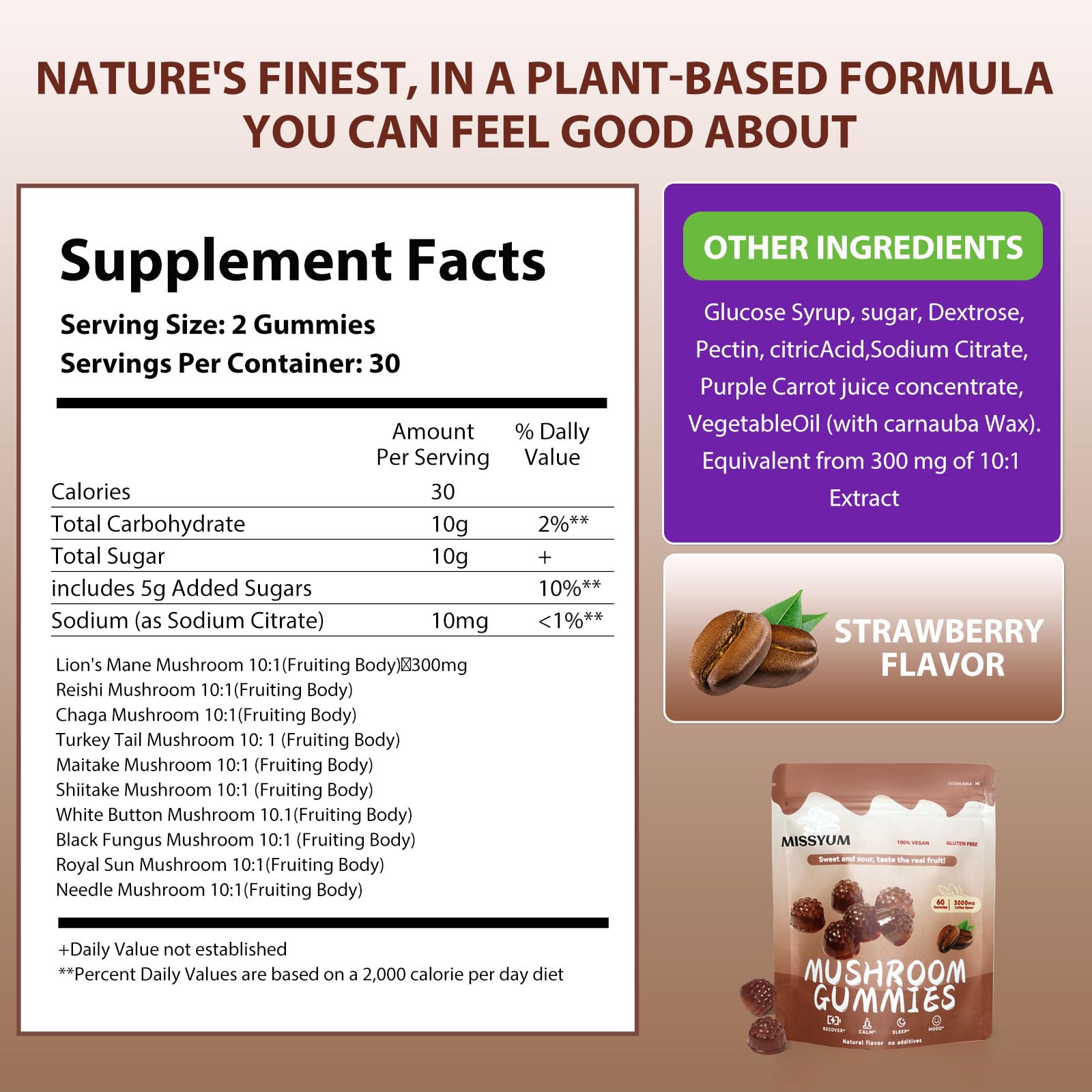 MISSYUM 10-in-2 Mushroom Blend Supplement nutritional information
