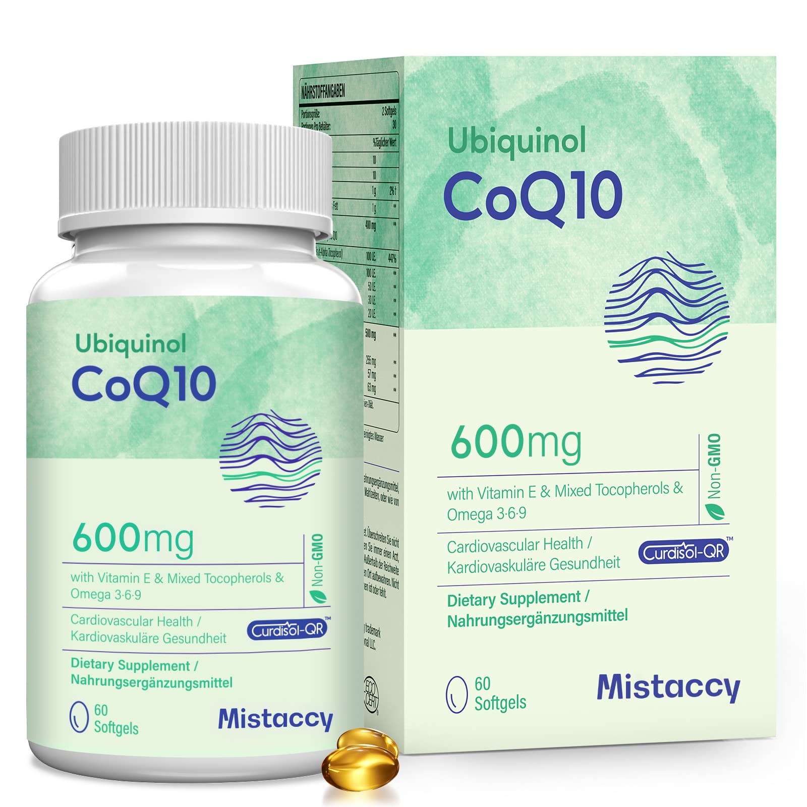 Mistaccy CoQ10 Ubiquinol 600mg softgels front view